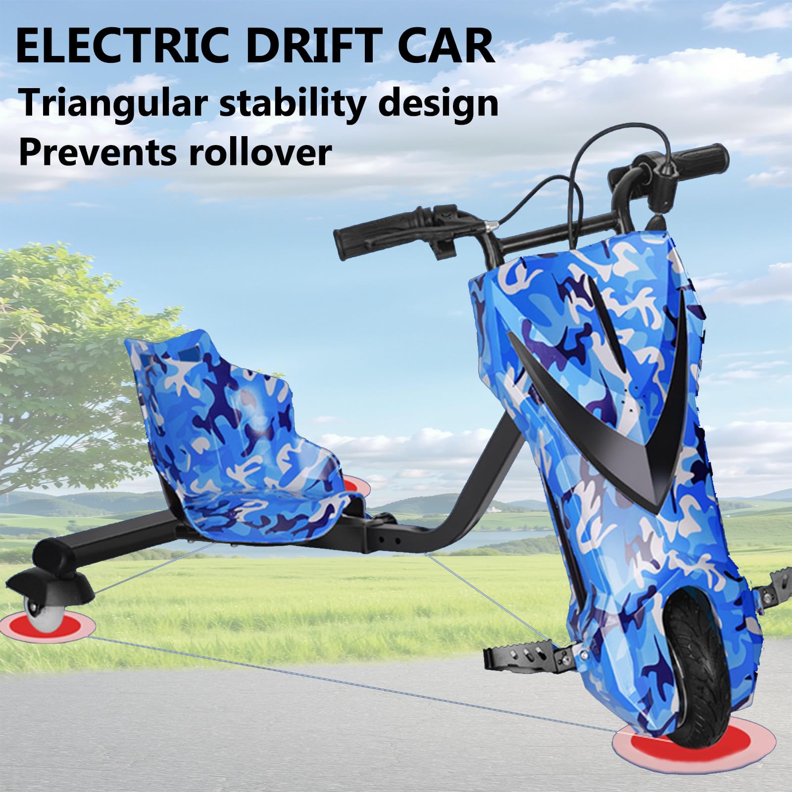 Triciclo A BateríA Drift Trike, Ruedas para NiñOs, Patinete De Deriva Infantil, con 5 Tipos De Longitudes Ajustables, Soporta hasta 100 Kg, VehíCulo EléCrico Desde 8 AñOs 8IN-H
