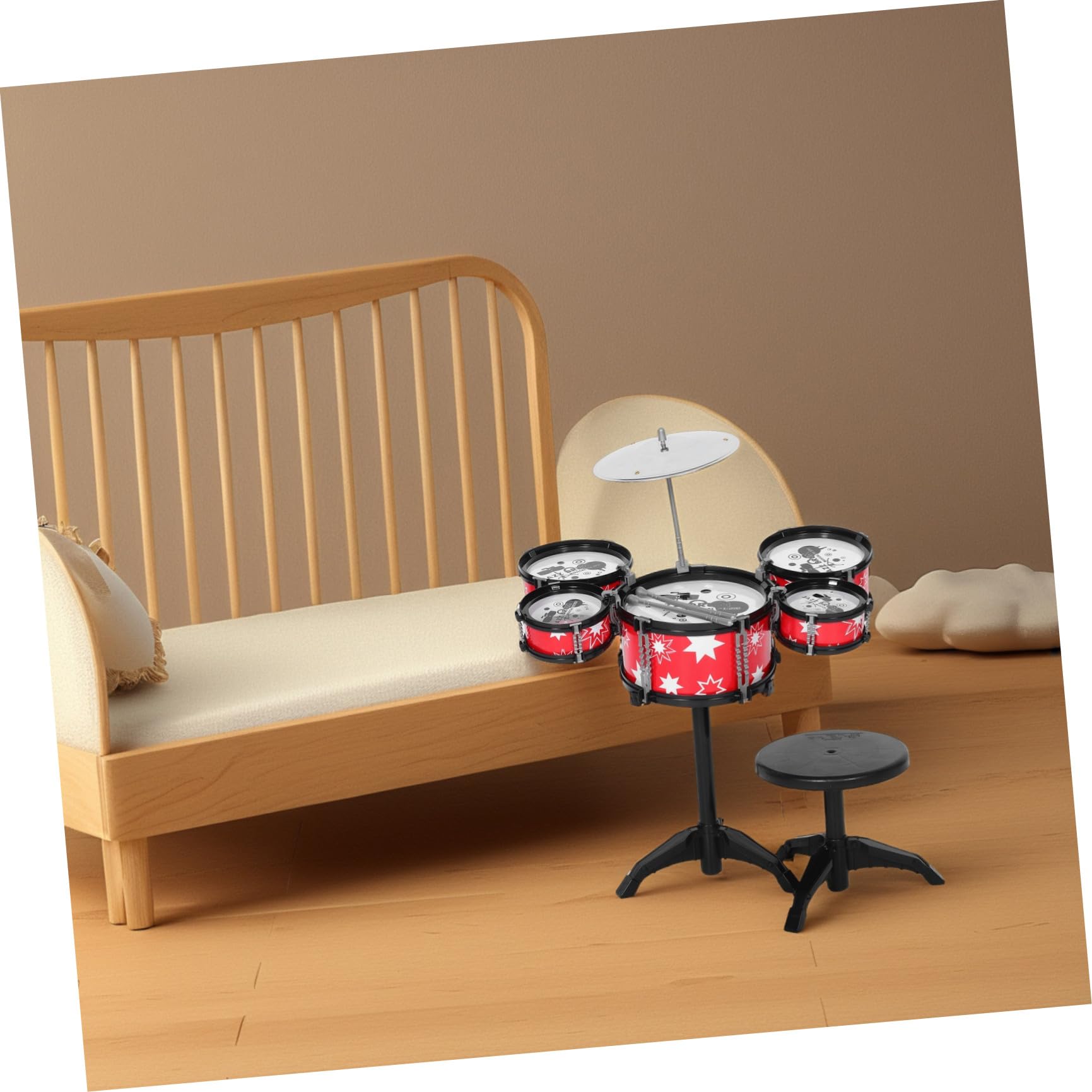 Batería de Jazz para Niños Pequeños Roja de Plástico | Construcción Resistente, Diseño Realista, Juguete Musical para Niños y Bebés