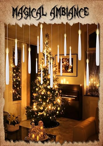 Miniatura 4 de GenSwin 22 velas flotantes sin llama con temporizador remoto de varita mágica, velas colgantes para ventana parpadeantes, velas eléctricas LED de