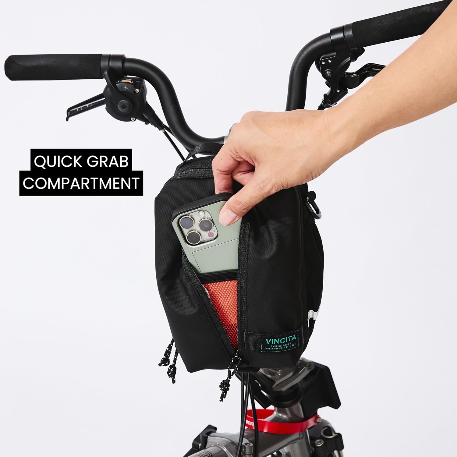 Vincita E.B.C. Stem Bag – Water-Resistant Handlebar Bag with KLICKfix Duo Adapter, Wide Opening, Shoulder Strap, Rain Cover – 2.5L (Black)