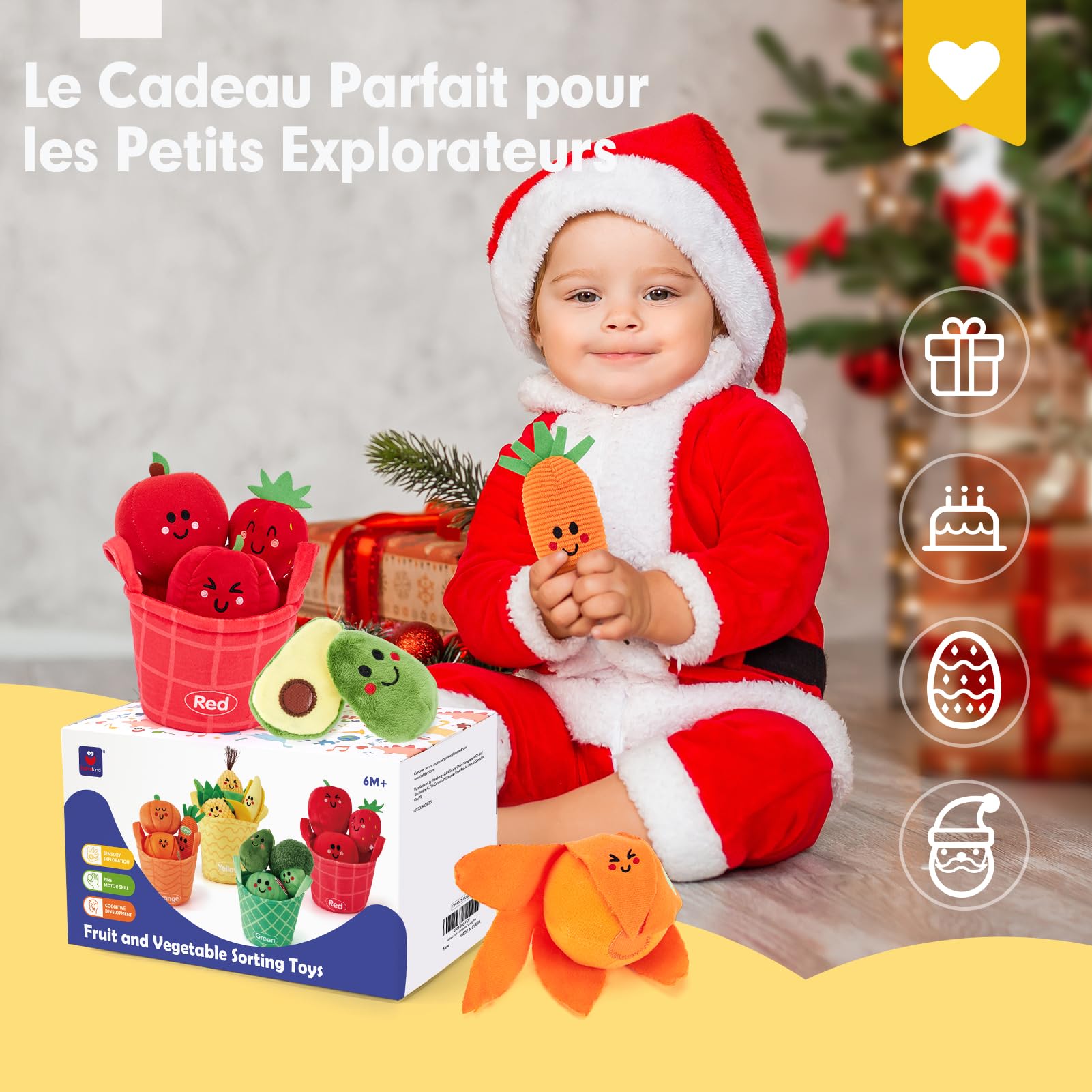 hahaland Jouet Bebe 6 Mois Jouet Eveil Bebe 6-12 Mois, 16 Pièces Fruits et Legumes Jouets en Peluche avec Panier, Jouet Sensoriel Bebe Jeux Montessori Cadeau Bebe 1 an Garçon Fille