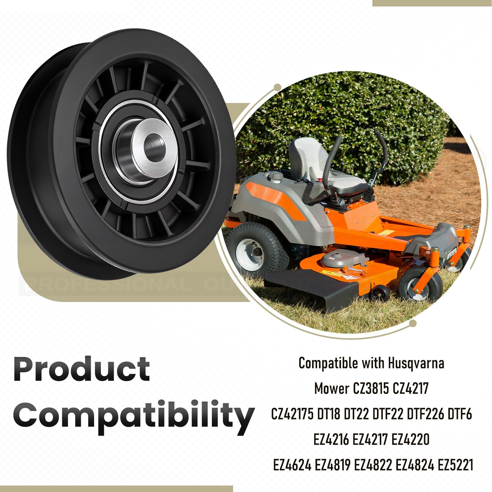 Karbay 539110311 - Polea tensora de repuesto para tractor de césped compatible con Husqvarna Craftsman Poulan cortacésped de giro cero 14259 84005748-3/8 pulgadas ID y 3-1/2 pulgadas OD (paquete de 1)