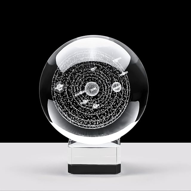 YORKING 3D Crystal Planet Solar System Model 2.36inch 3D Solar System Crystal Ball with Crystal Base Clear Engraving Shooting Star Glass Ball Home Ornaments for Astronomy Enthusiast
