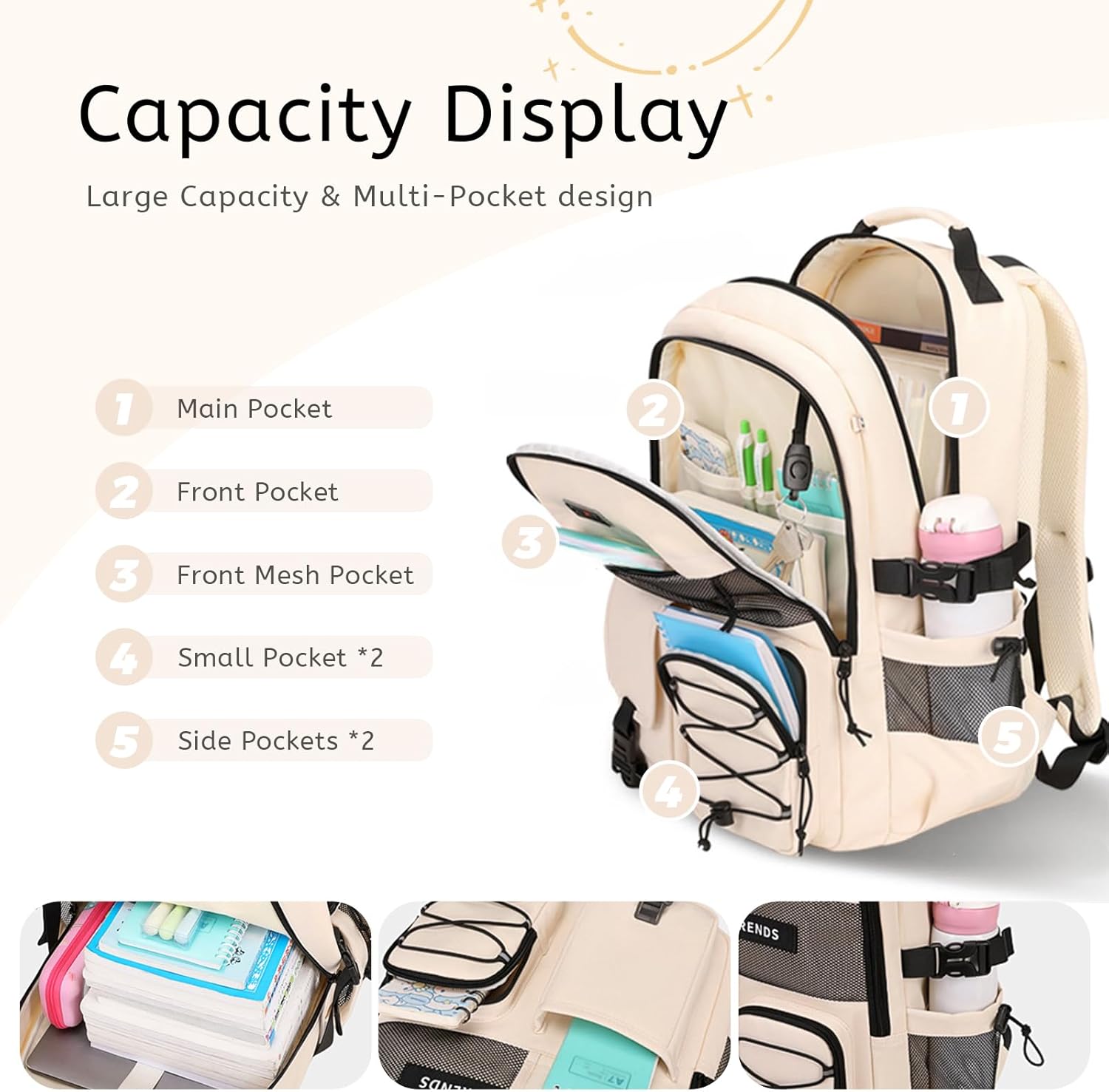 Lohol Multi-Pocket Backpack with 15.6 inch Laptop Compartment, Water Resistant Bookbag for School College and Travel (Purple) - Image 3