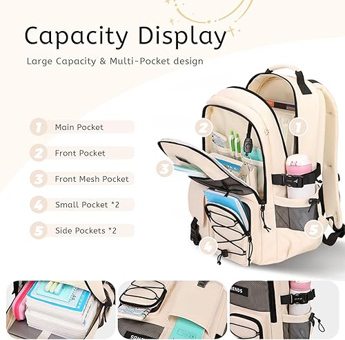 Miniatura 3 de Lohol Mochila con múltiples bolsillos con compartimento para laptop de 15.6 pulgadas, resistente al agua, para escuela, universidad y viajes, Negro