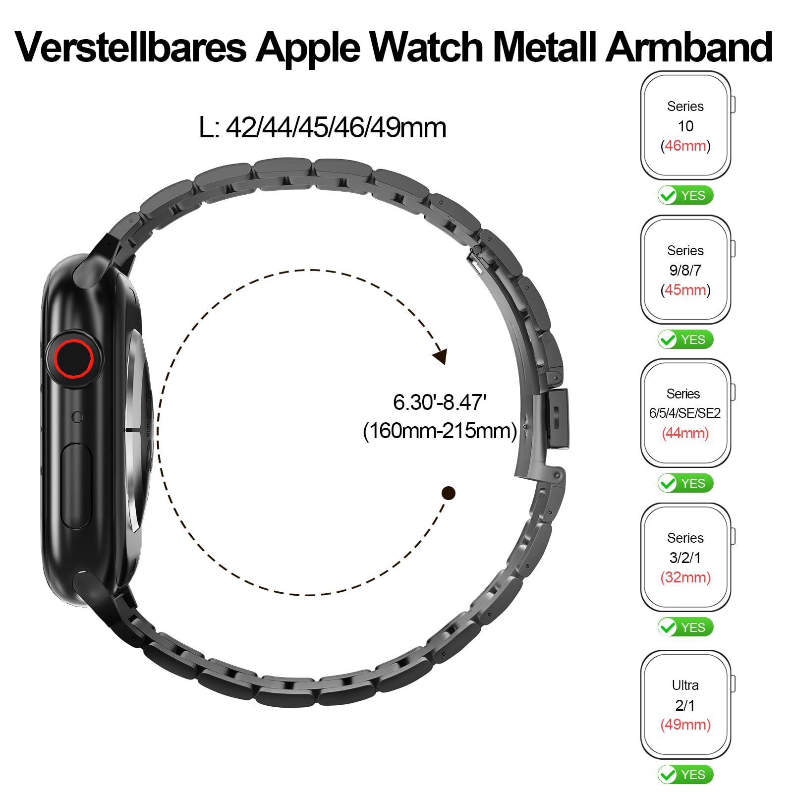 2-Pack Compatible for Apple Watch Band 49mm 46mm 45mm 44mm 42mm, Rugged Stainless Steel Replacement Strap Metal Bands for iWatch Ultra 2/1 Series 10/9/8/7/6/5/4/3/2/1/SE/SE2 Women Men (Black+Silver)