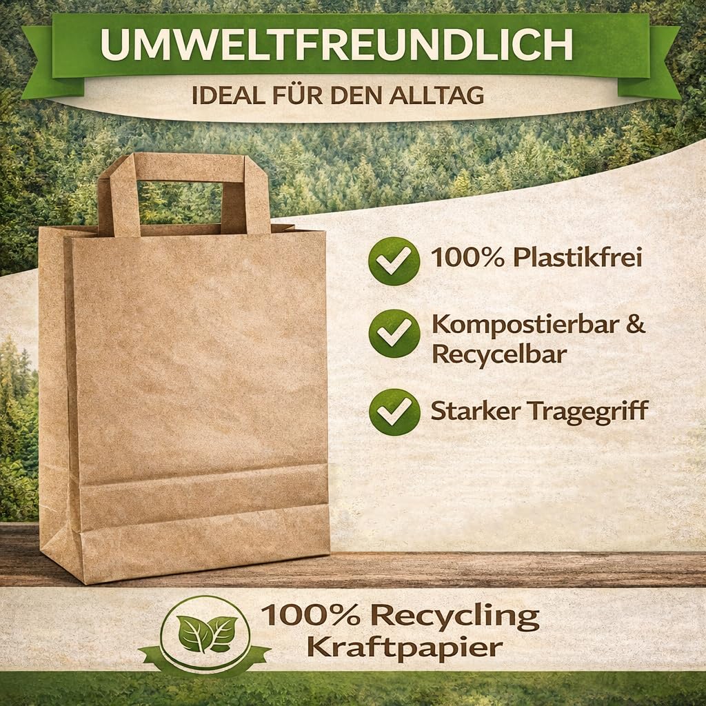 150 Papiertüten Braun mit Henkel 45+17x47cm – Papiertragetaschen und Papiertaschen mit Henkel aus stabilem Kraftpapier
