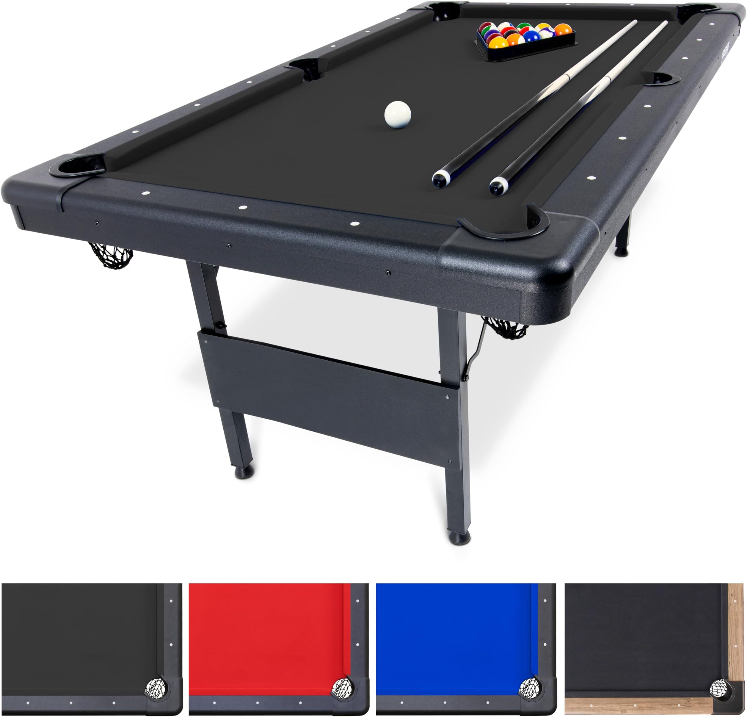 GoSports Mid-Size Billiards Game Tables - Foldable Design, Includes Full Set of Pool Balls, 2 Cue Sticks, Chalk, and Felt Brush
