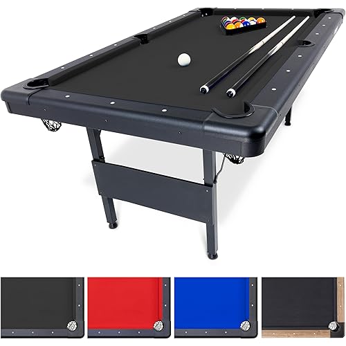 GoSports 6, 7, or 8 ft Billiards Tables - No Assembly, Choose Your Color - Portable Pool Table Includes Full Set of Balls, 2 Cue Sticks, Chalk and Felt Brush