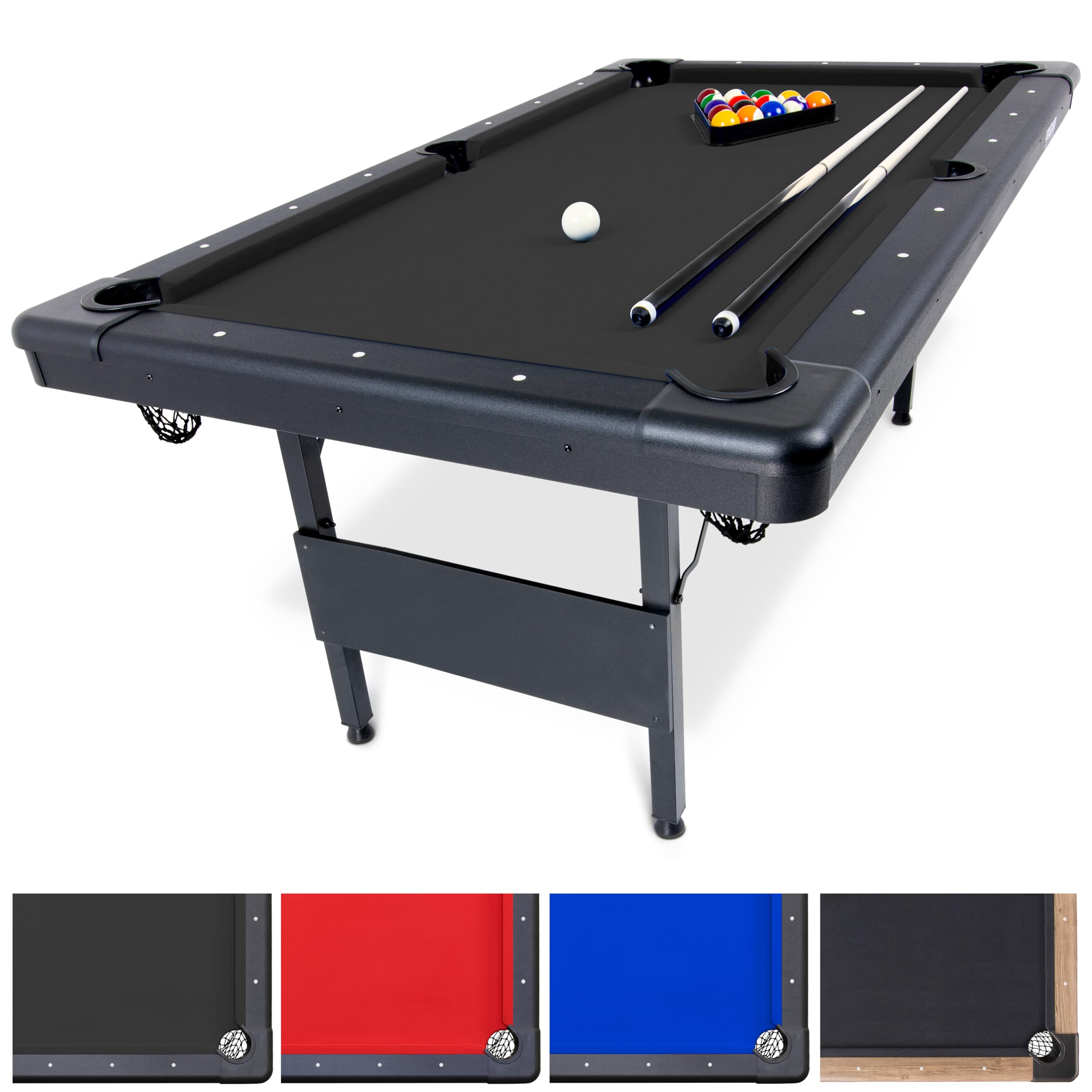 GoSports 6, 7, or 8 ft Billiards Tables - No Assembly, Choose Your Color - Portable Pool Table Includes Full Set of Balls, 2 Cue Sticks, Chalk and Felt Brush