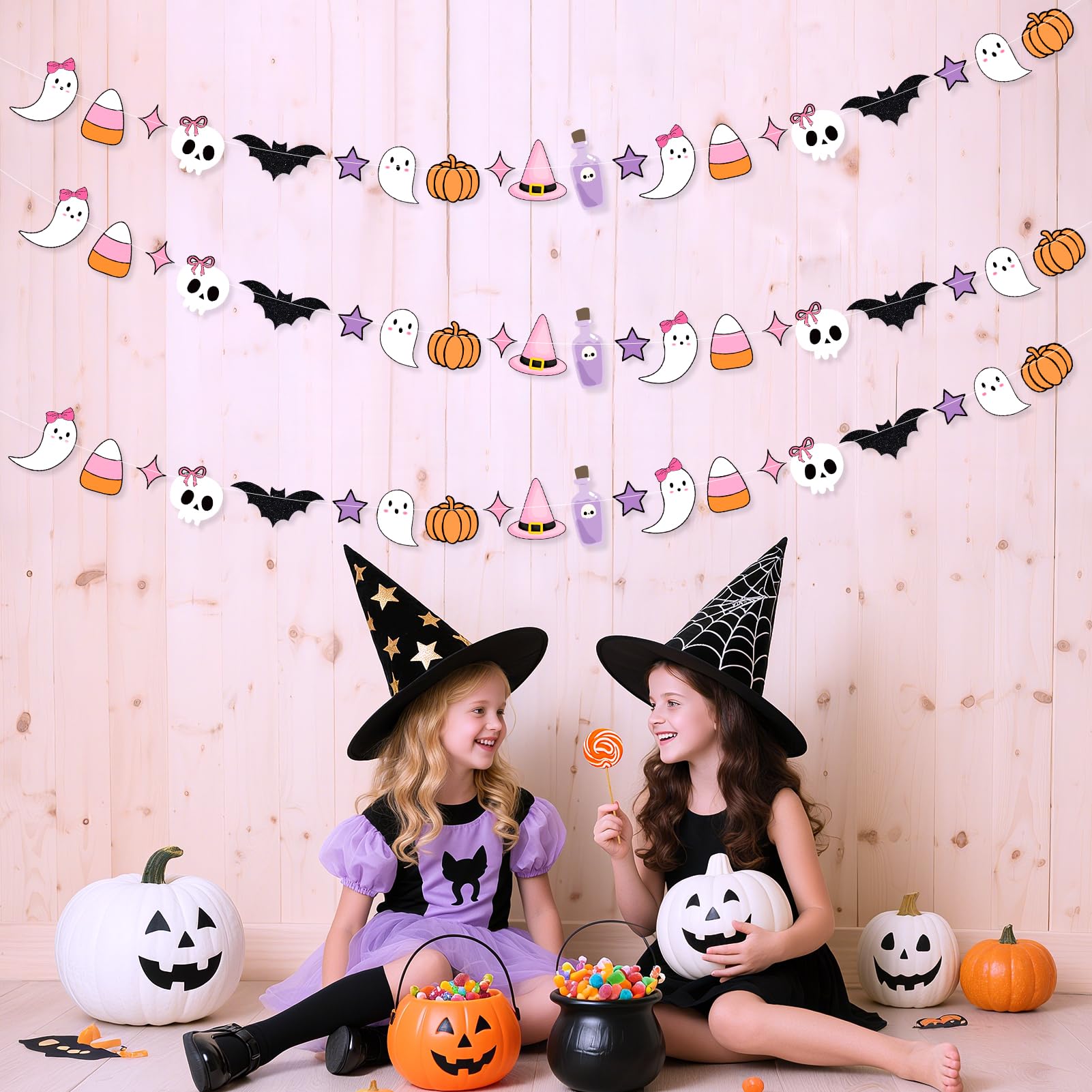 Amazon.com: 3 Pack Purple Pink Halloween Garland, Cute Pumpkin