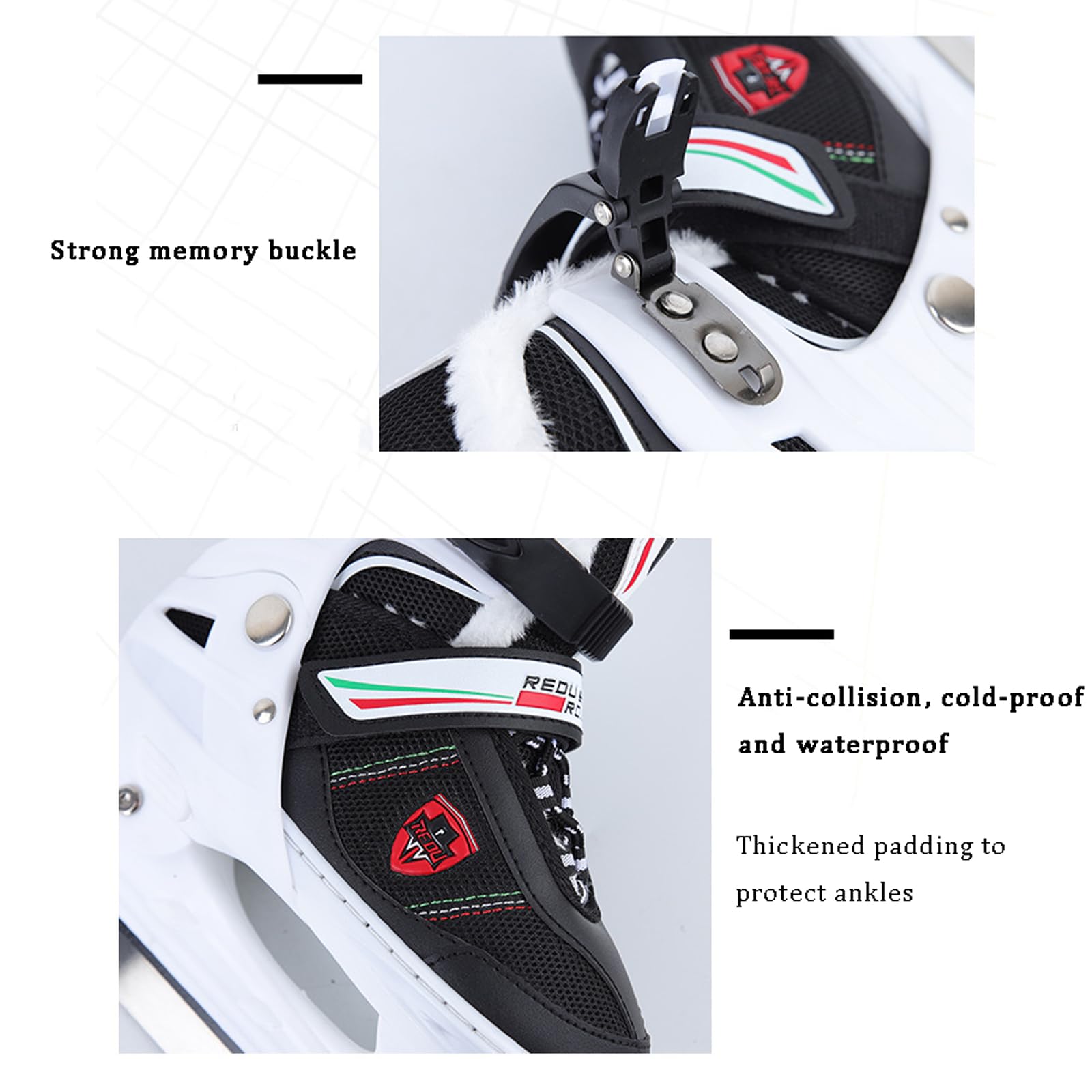 Patins à Glace réglables pour Adultes Hommes et Femmes Patins à Glace Patins réglables en 4 Tailles système de laçage Rapide et Boucle Push-Lock,Idéal pour Les patinoires