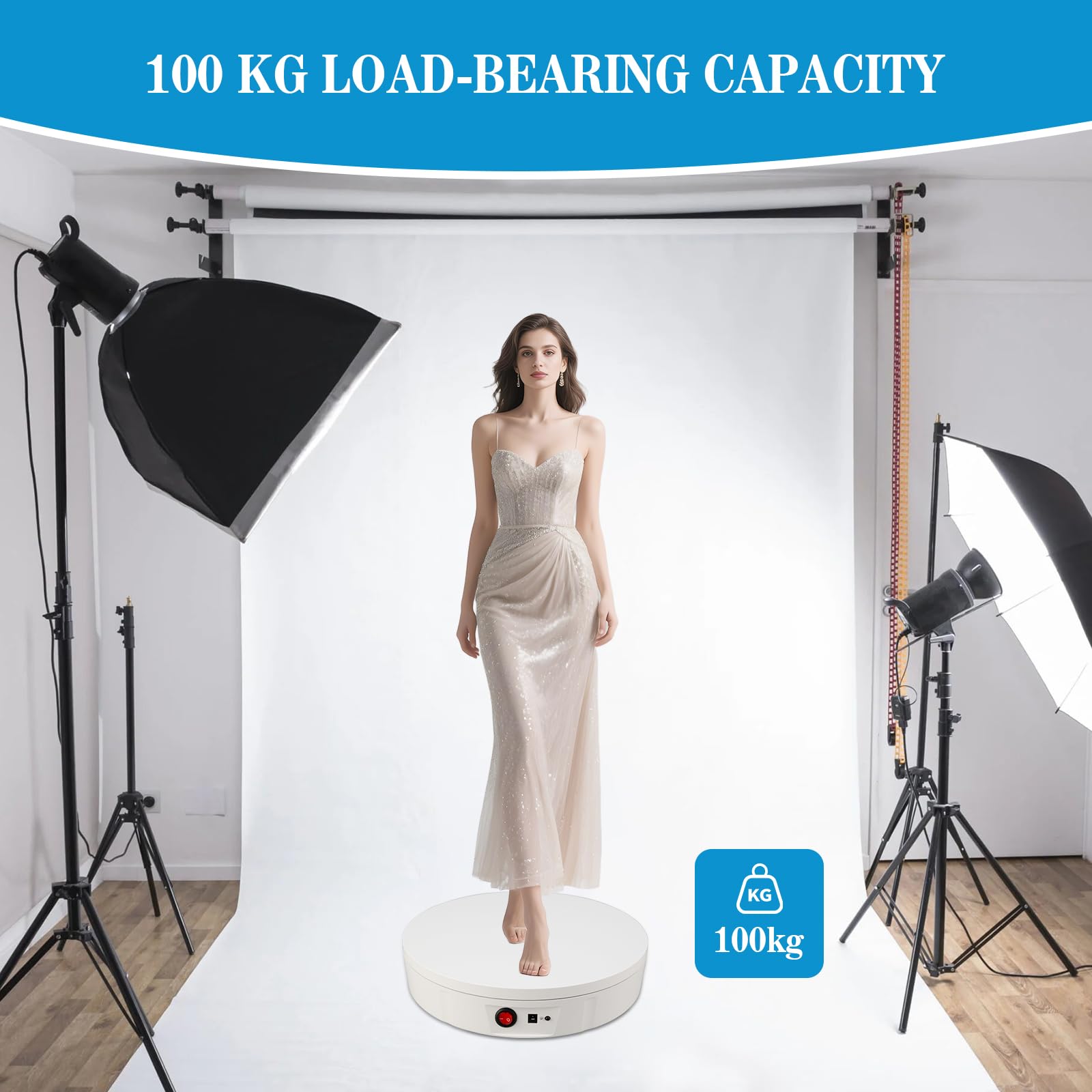Drehteller Elektrisch, 360° Drehscheibe mit Fernbedienung | 100 Kg Tragkraft, Geeignet für Produktpräsentation, Live-Übertragung, Fotografie