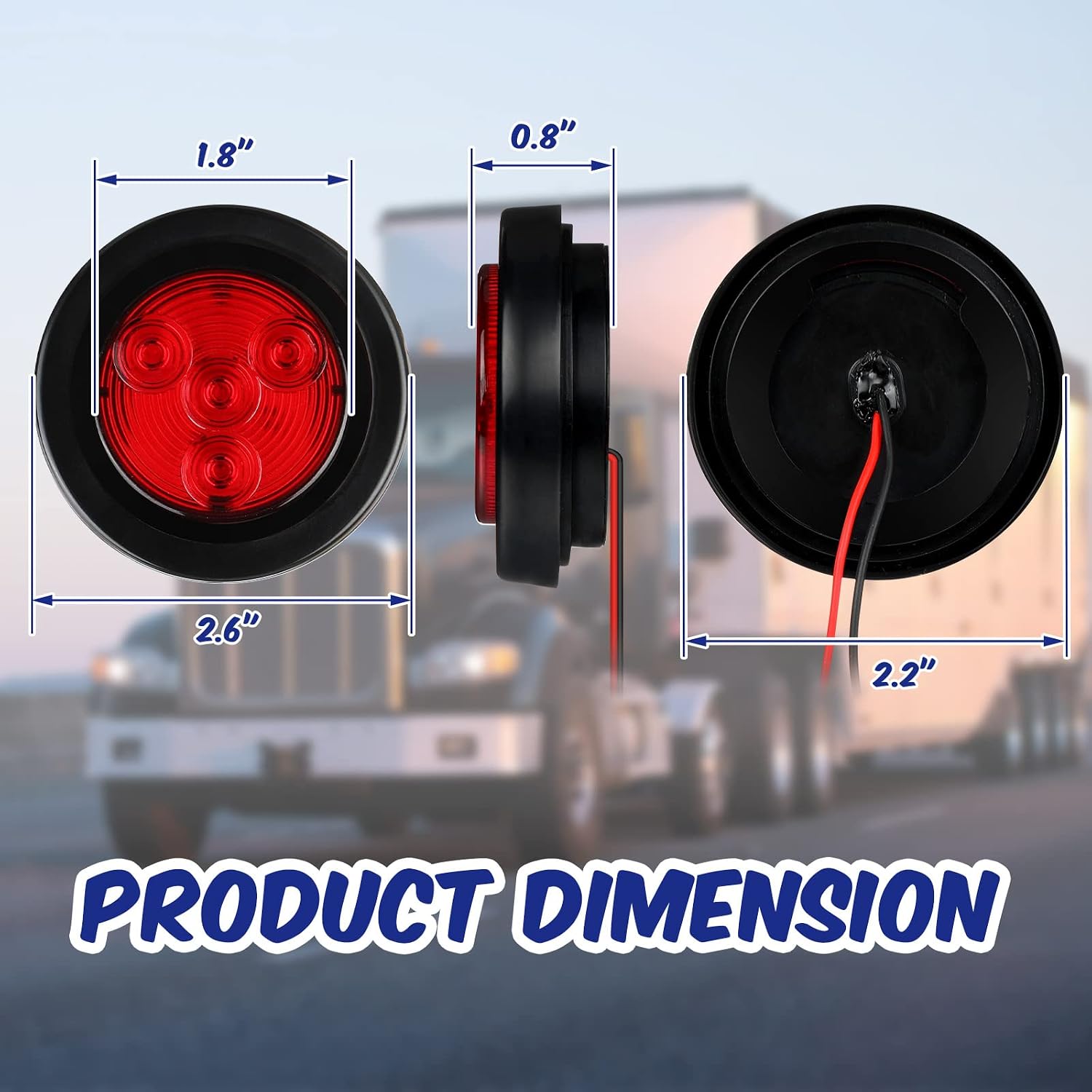 Funtery 36 Pcs 2" 4leds Marker Trailer Lights Sealed Round Waterproof Side Marker Clearance Light with Rubber Flush Mount Grommet and Wire Pigtail for Trailer Truck Pickup Rv Bus, Amber and Red