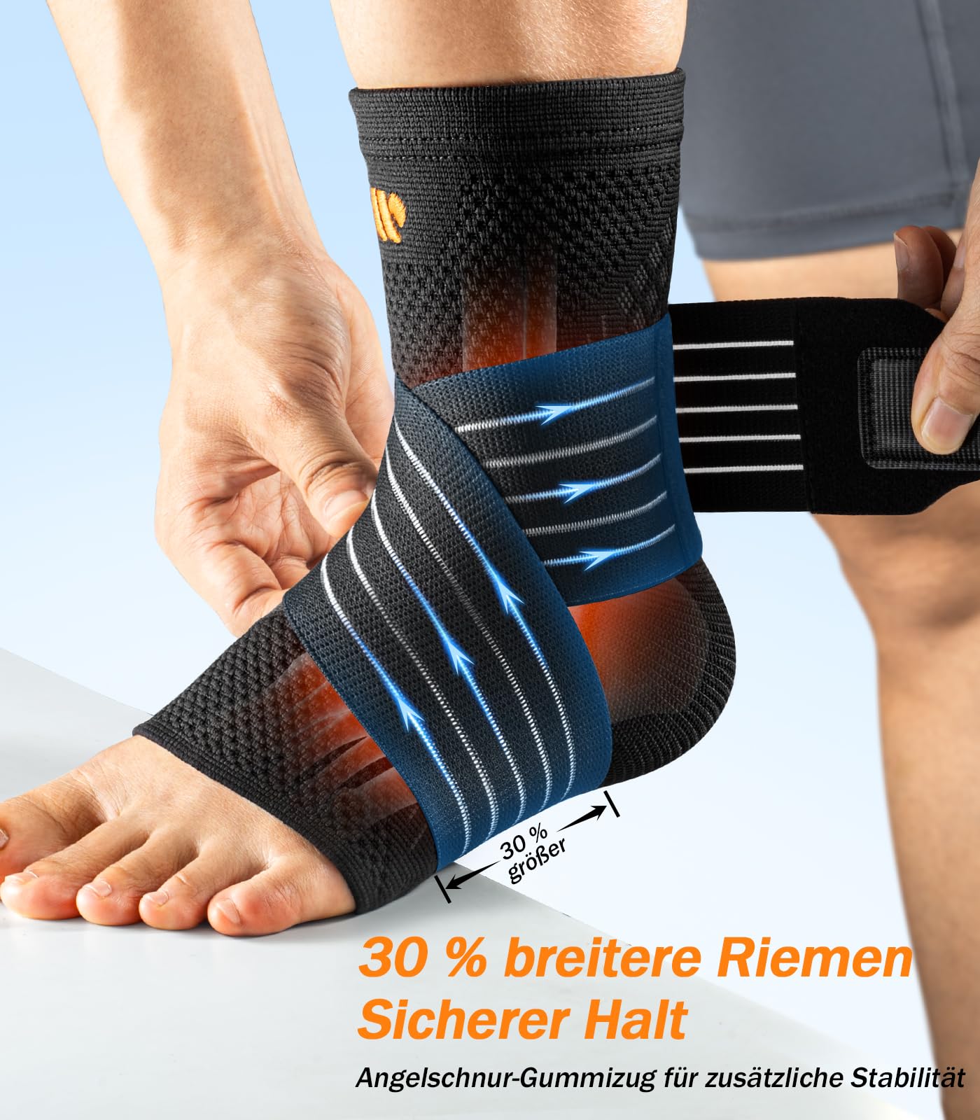 Knöchelbandage mit 3D-Netzgewebe, Leichte Sprunggelenkbandage für Plantarfasziitis & Achillessehne, Verstellbare Fußbandage stabilisiert sanft, für Sport (Schwarz, L)