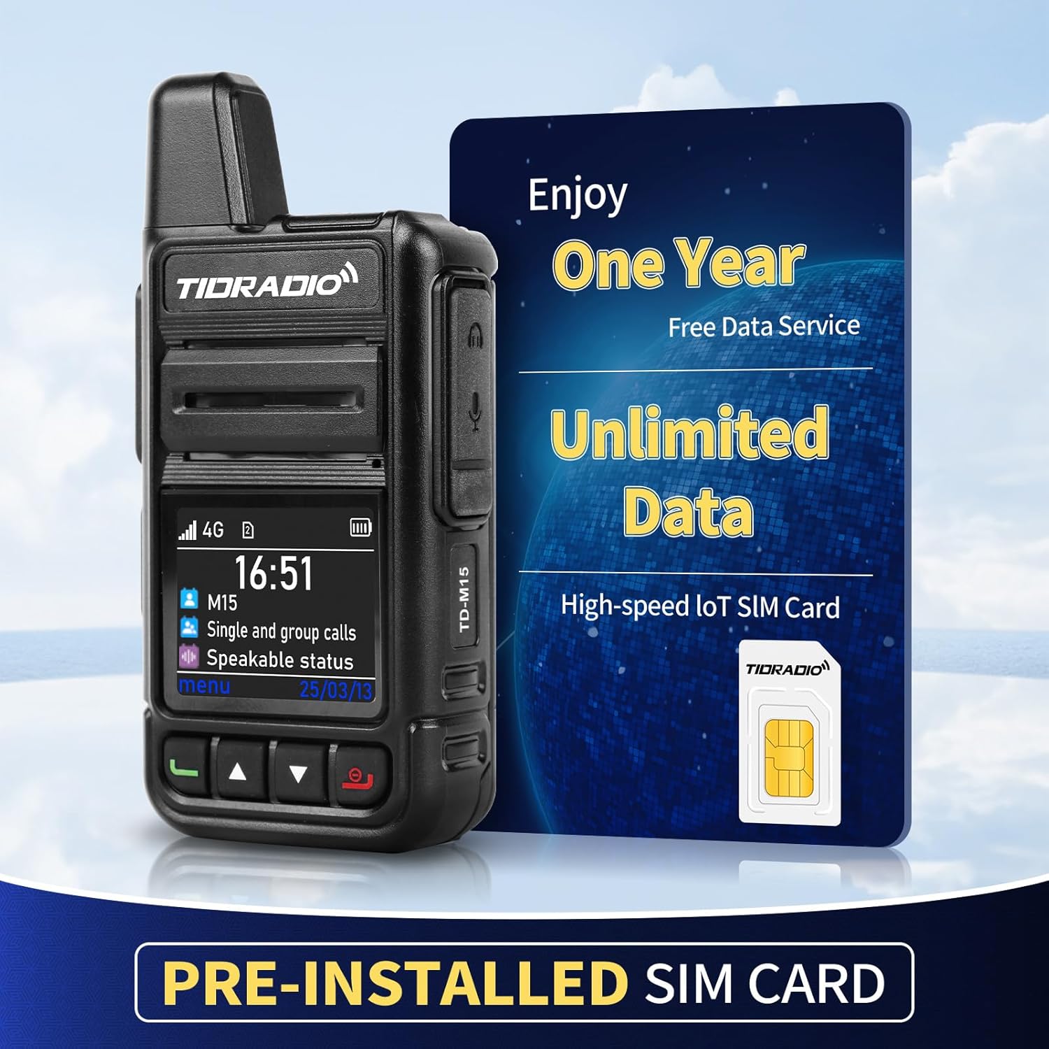 TIDRADIO TD-M15 Rapid Global Walkie Talkies 5000 Mile Long Range Poc radios, 4G LTE Unlimited Range Nationwide PTT Two Way Radios for Family, Logistics, Company, Construction Site with Sim Card (2pcs)