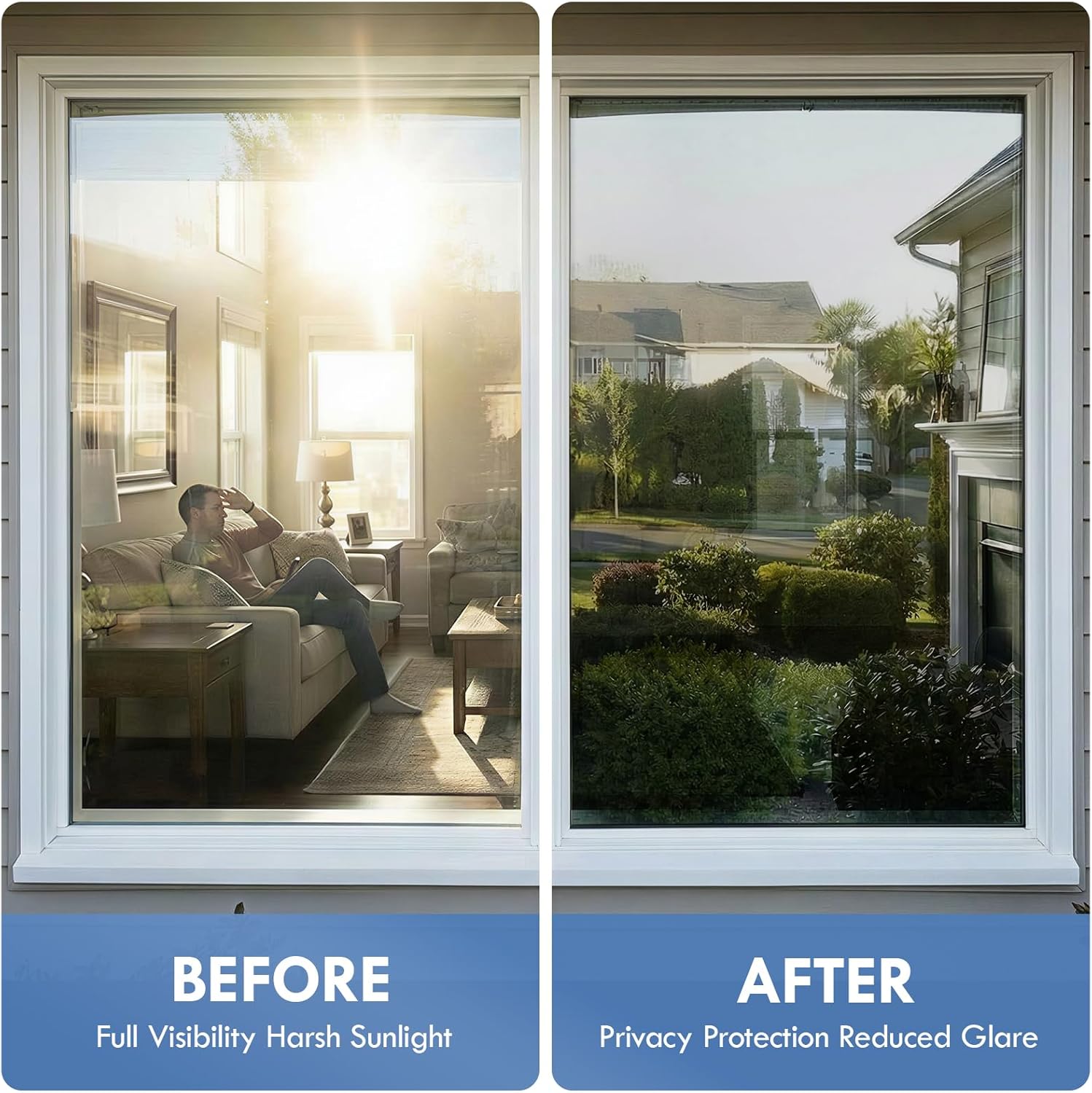 Window Privacy Film Heat Control One Way Privacy Window Film Static Cling No Glue Removable Window Tint for Home Office UV Blocking Black-Silver 23.6" W x 78.7" L