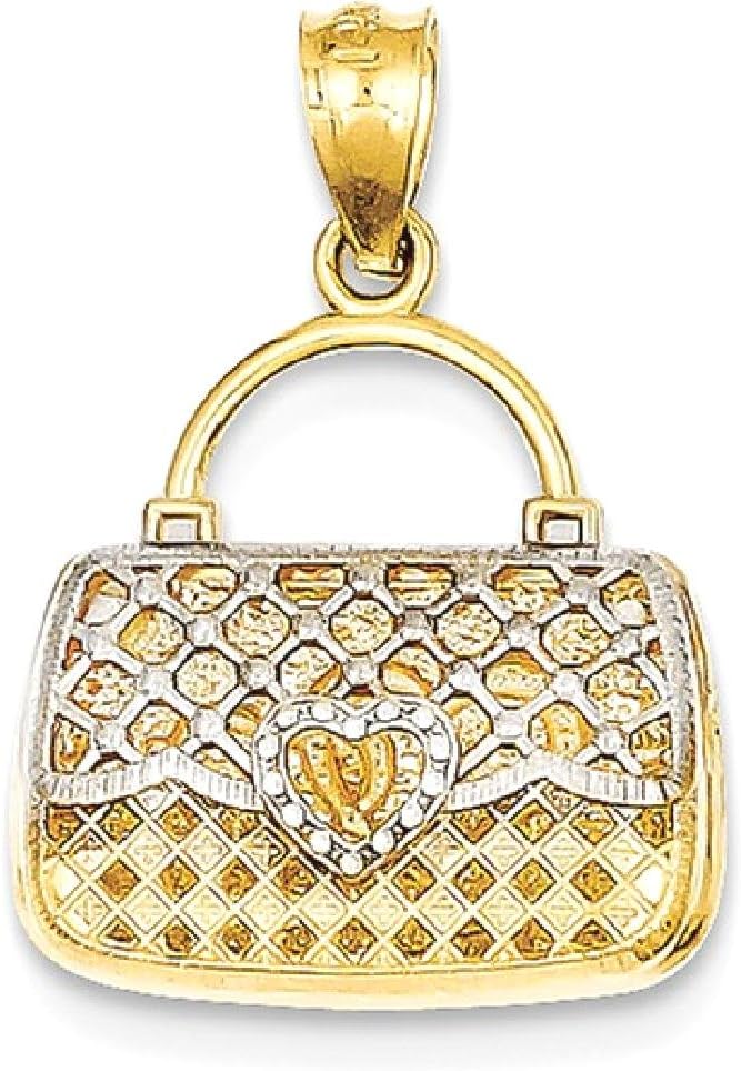 IceCarats 14K Solid Yellow Gold Filigree Medium Reversible Heart Handbag Pendant Necklace 21mm 7/8 inch 3d Sculpted, Polished, Textured for her