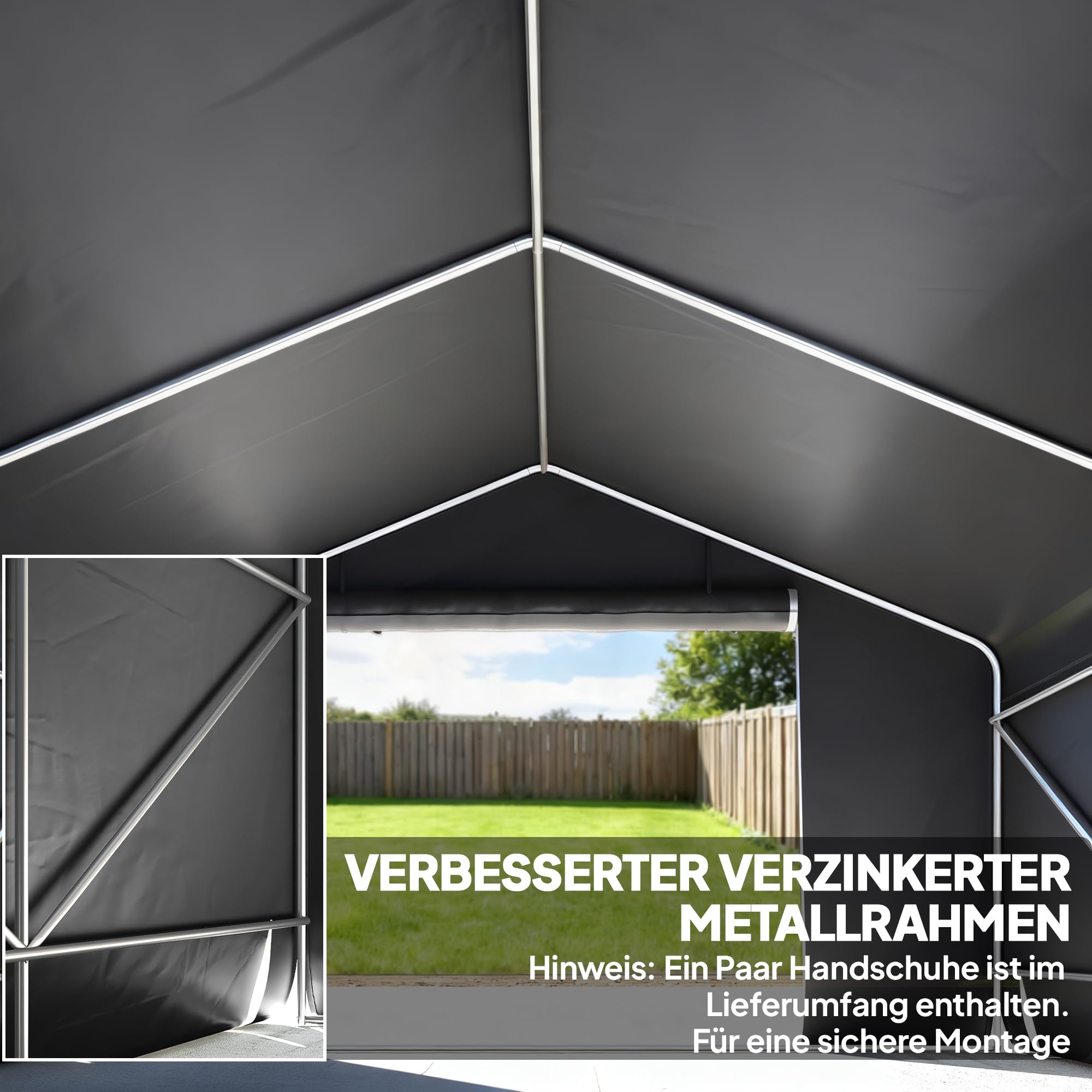 Outsunny Cobertizo portátil 10'x10' Impermeable Tienda Bici Gris Oscuro | Puerta enrollable cremallera, marco acero galvanizado reforzado, cobertizo exterior para bici, moto, herramientas