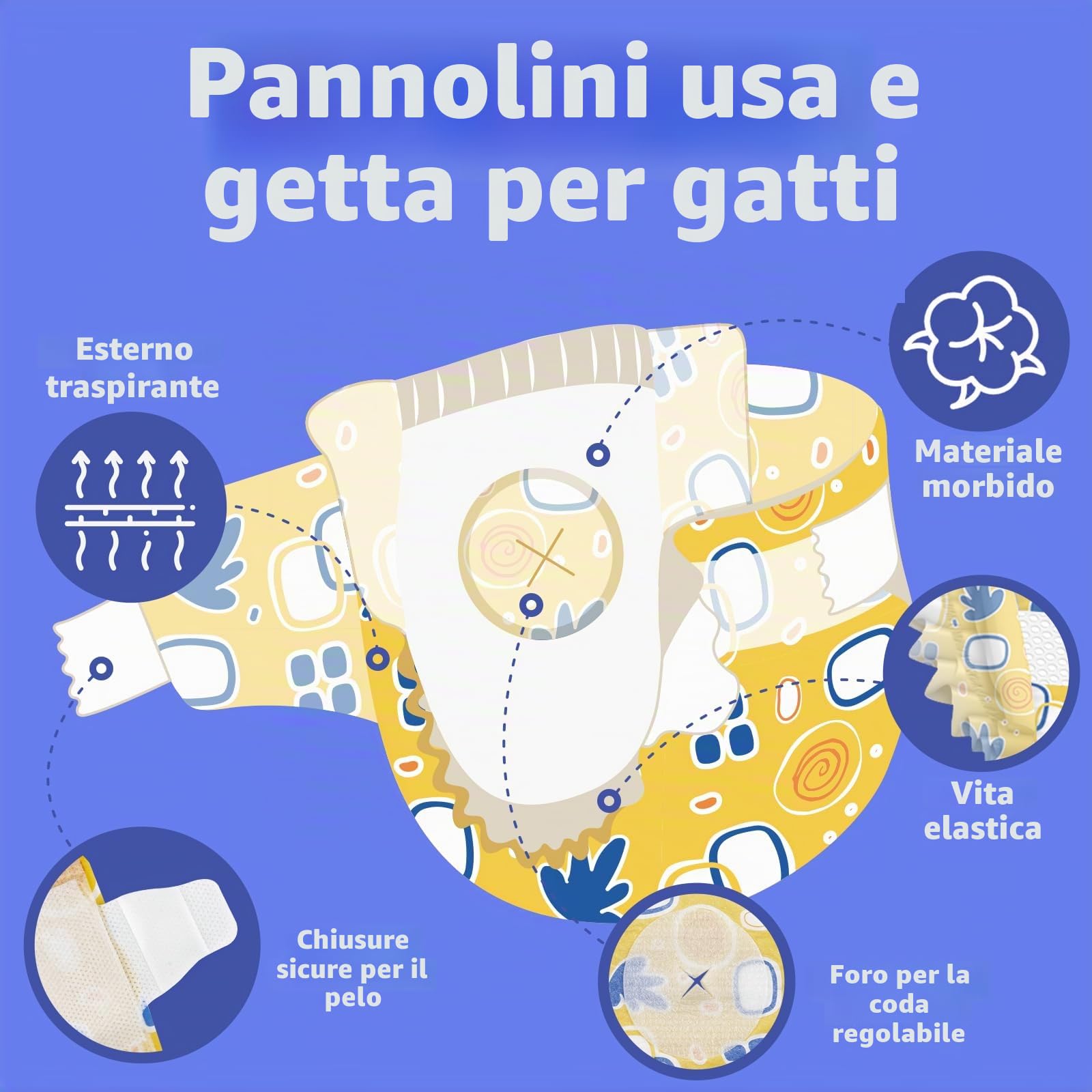 MICOOYO pannolini per gatti, pannolini per gatti super assorbenti con fori in schiuma regolabili, mutandine-pannolino usa e getta per cagne in calore (XS, 24 pezzi)