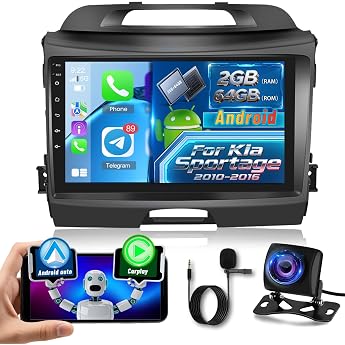 Car Radio for Kia Sportage 2010-2016 [2G+64G] Android 9 Inch Touchscreen Car Radio with Wireless Carplay and Android Car/Bluetooth/WiFi/Bluetooth/EQ/FM RDS Radio