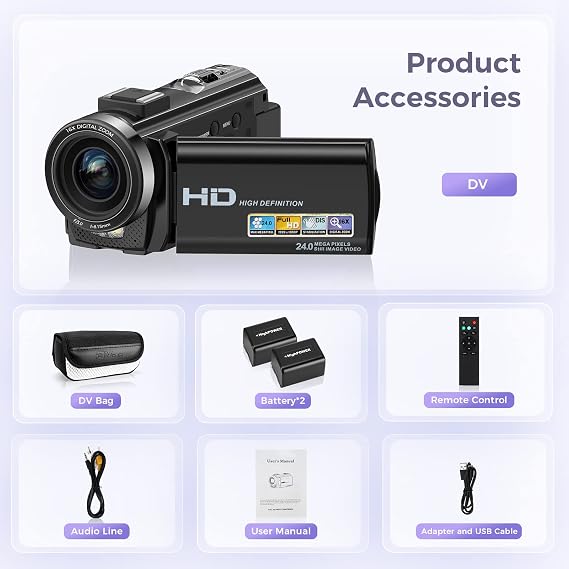 Video Camera Camcorder, Full HD 1080P 30FPS YouTube Vlogging Camera,black