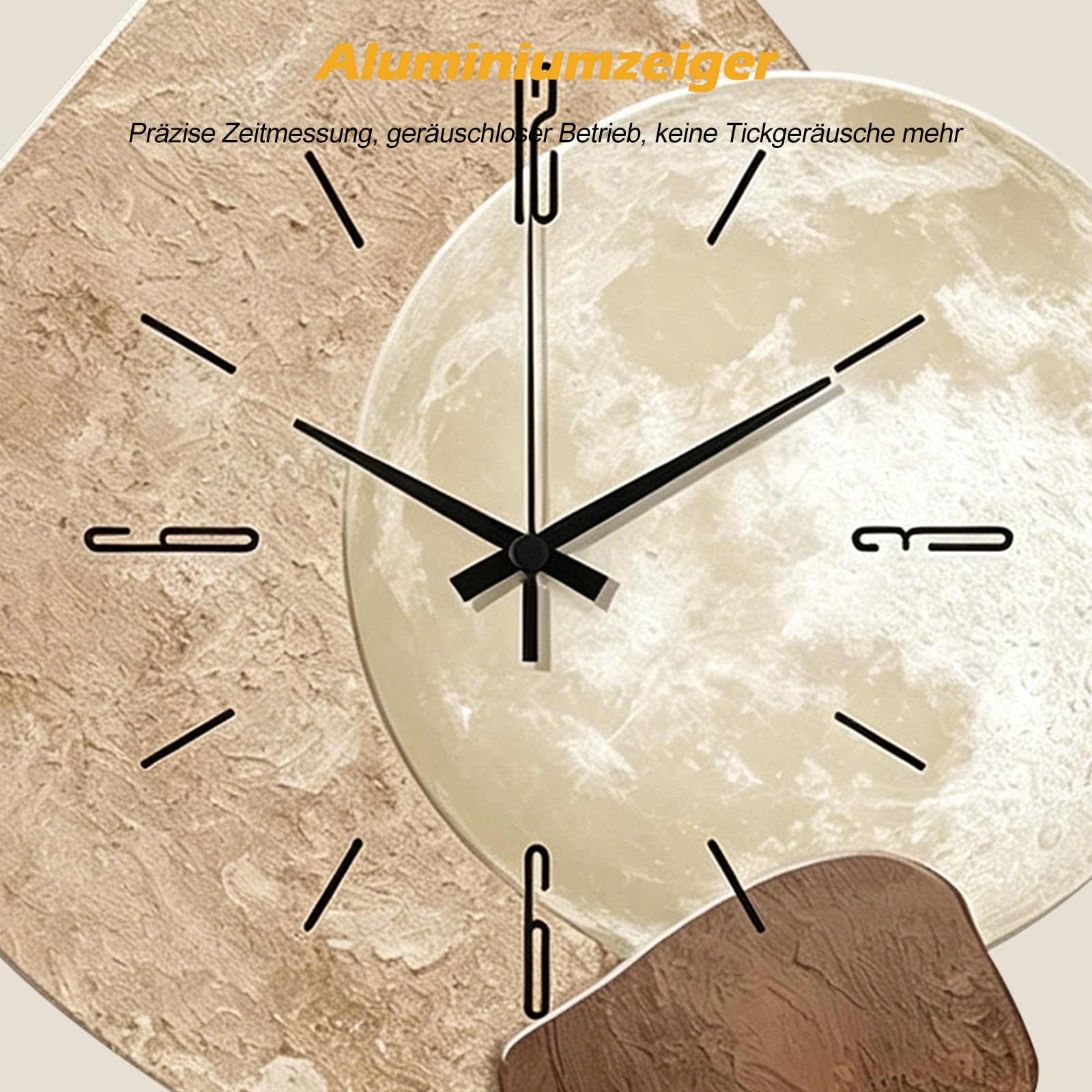 Ergocar Wanduhr Zweistöckige Wanduhr Mit Unregelmäßigem Mondmotiv 3D-Matt-Optik Wasserfestem Kristallporzellan Und Geräuschlosem Uhrwerk Wohnaccessoire