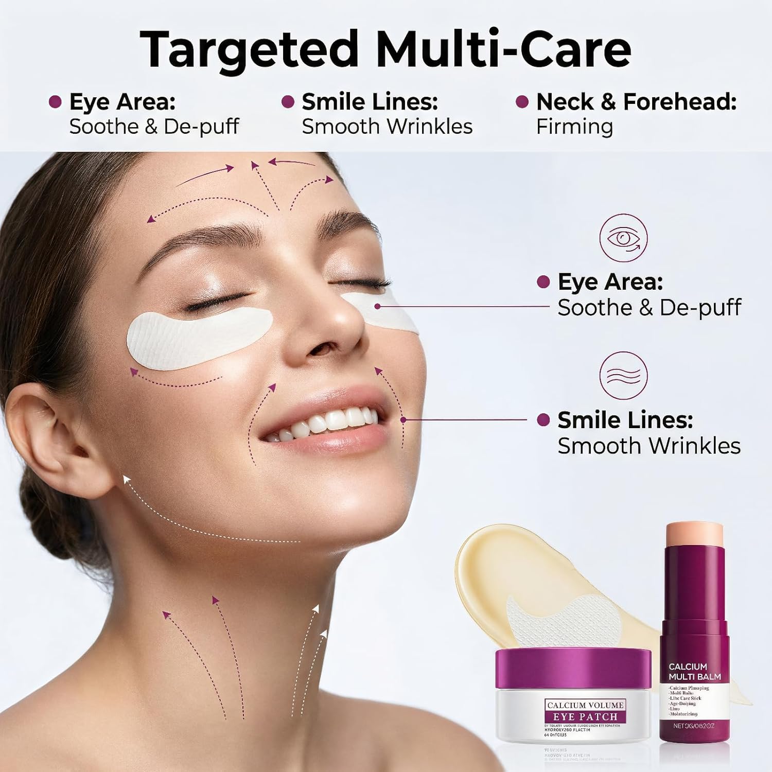 Eye Care Duo – her+ calcium balm stick + calcium eye patches (60ea, 30 Pairs), Collagen Moisturizing & Hydrating Treatment for Eyes, Neck & Wrinkles, Travel-Friendly Skincare Set