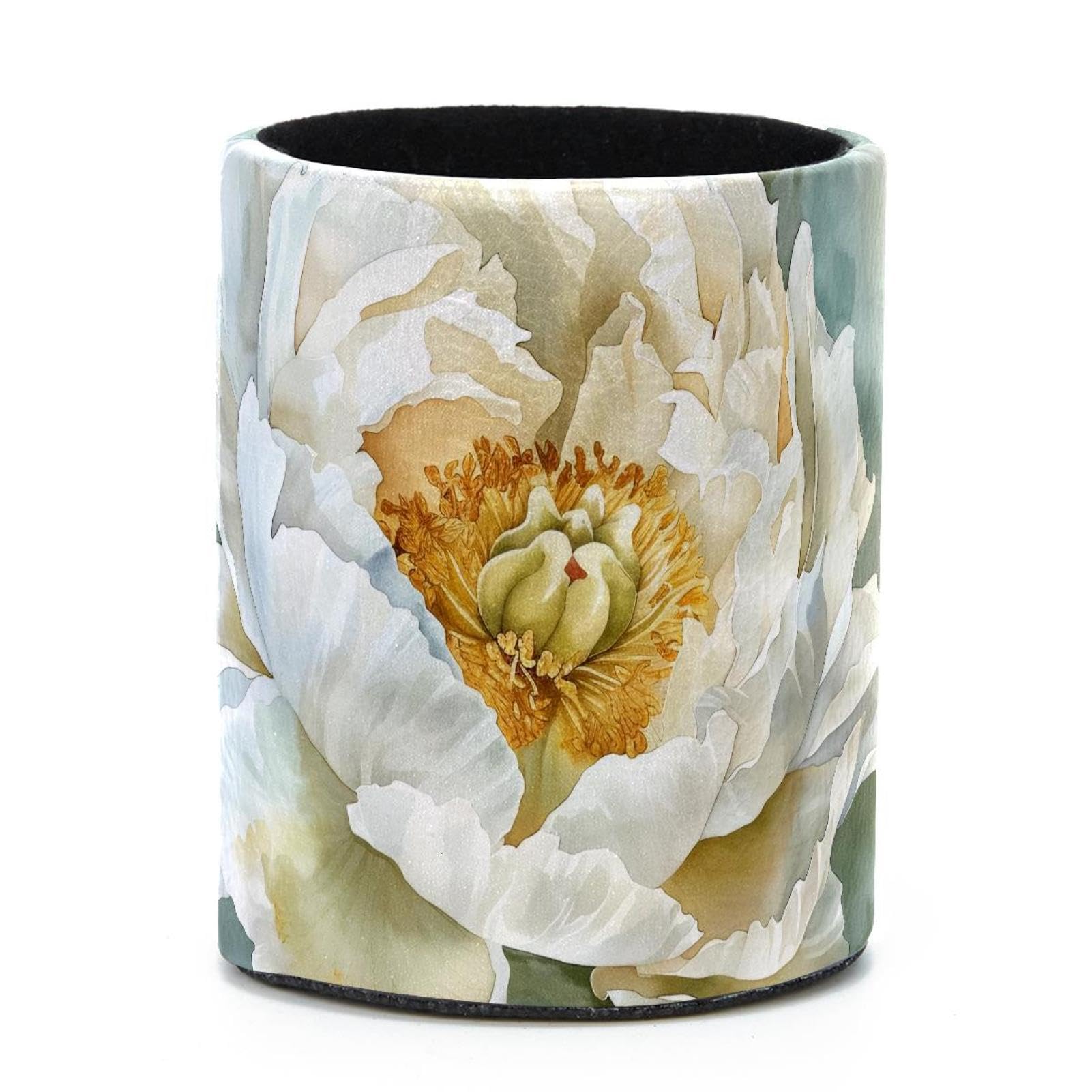 VAPOKF Round Pencil Holders for Desk, Watercolor Whitepeony Pen Holders Pen Pot Makeup Brushes Storage Desktop Stationery Supplies Organiser for Home Office