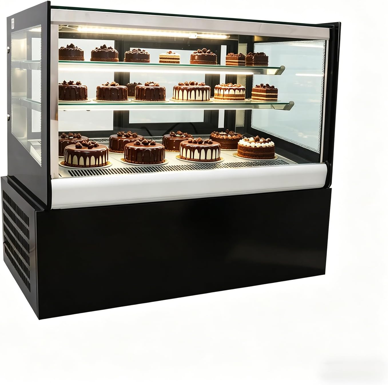 220V 225W Commercial Bakery Display Case with Glass Door, 130L Stainless Steel Cake Cooler Refrigerator with LED Lighting and Anti-Fog Front Window for Supermarket, Hotel, Store
