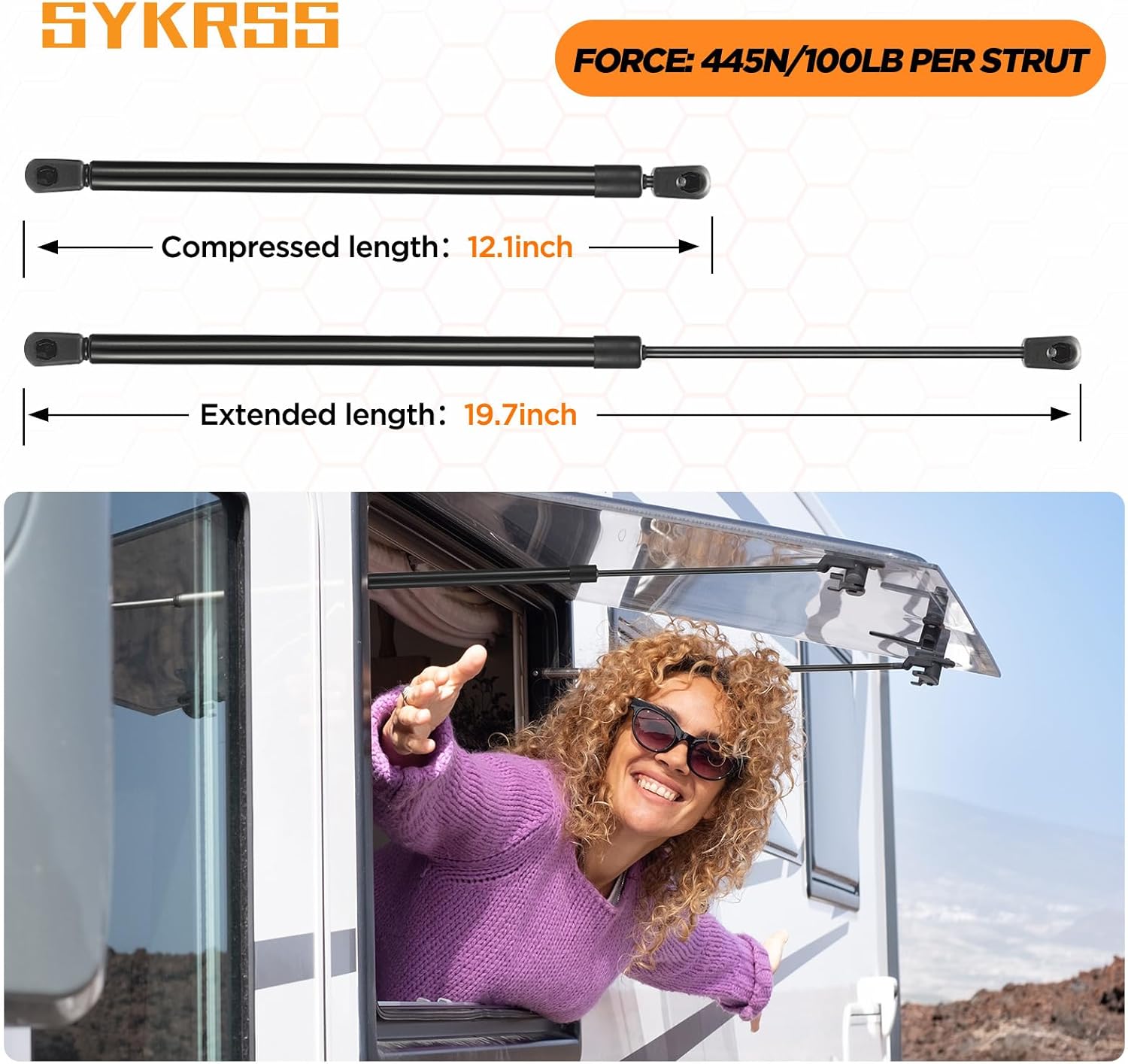 C16-08054 C1608054 20" Gas Strut 20 inch 100Lbs/445N Struts Shock Lift Support Gas Spring for RV Bed Basement Door Truck Tonneau Cover Floor Hatch,Camper Shell Rear Window, Storage Box, 2 Pcs