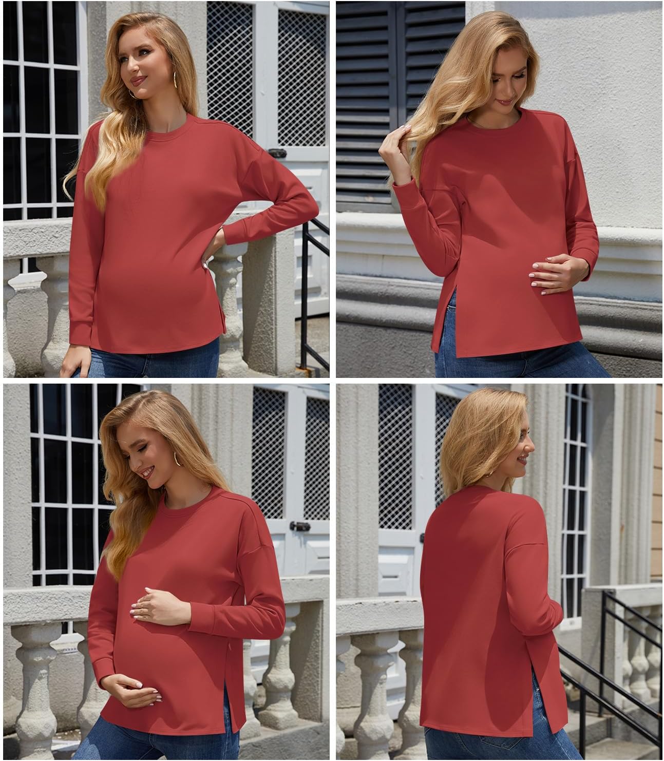 Womens 3 Packs Maternity Shirts Long Sleeve Side Slit Pregnancy Tee Top Tunic Blouse Mama Clothes - Image 2