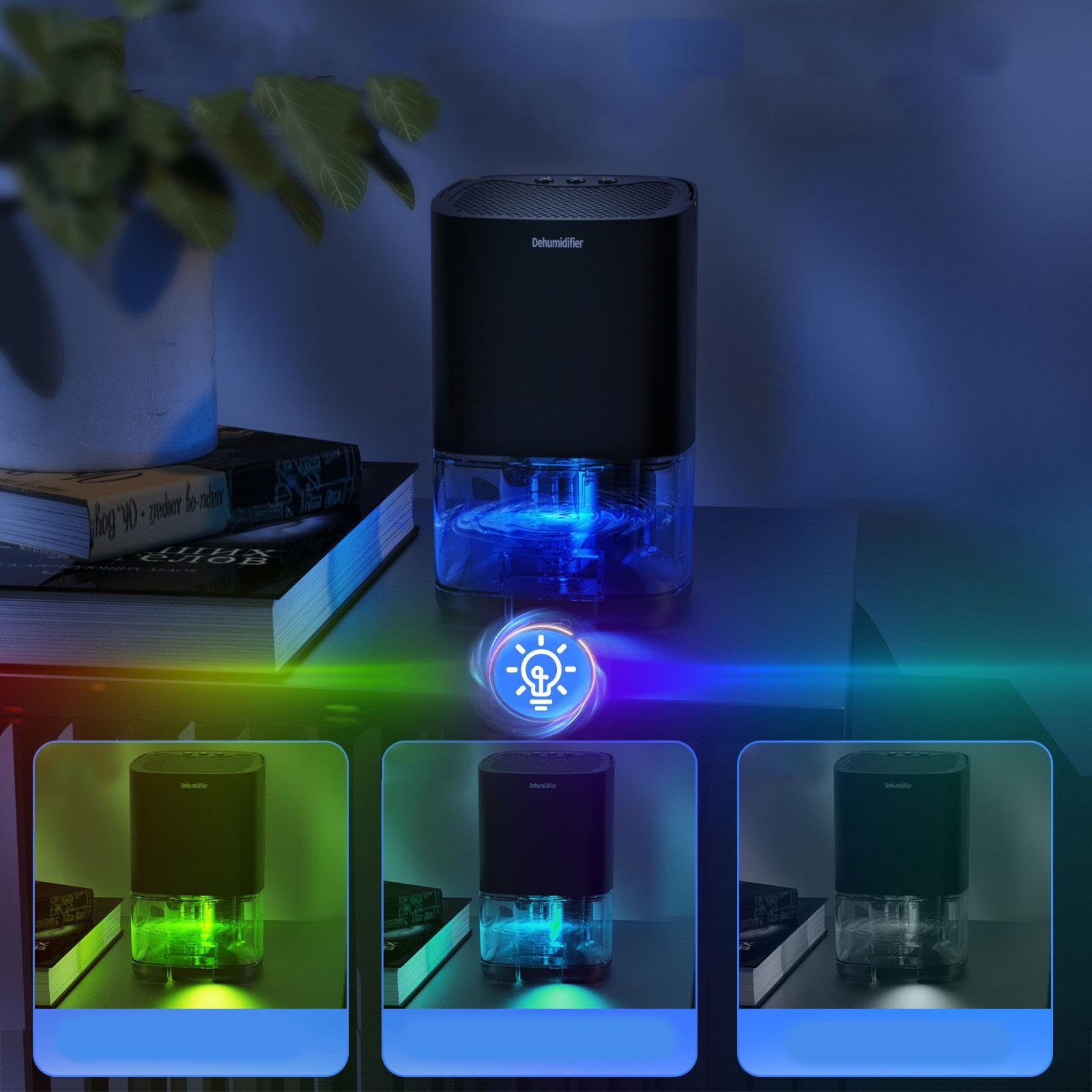 Mini Deumidificatore Portatile con Capacità di 1000 Ml, Spegnimento Automatico, Luce Notturna, Tecnologia Silenziosa, Adatto per Camera Da Letto, Bagn, Nero