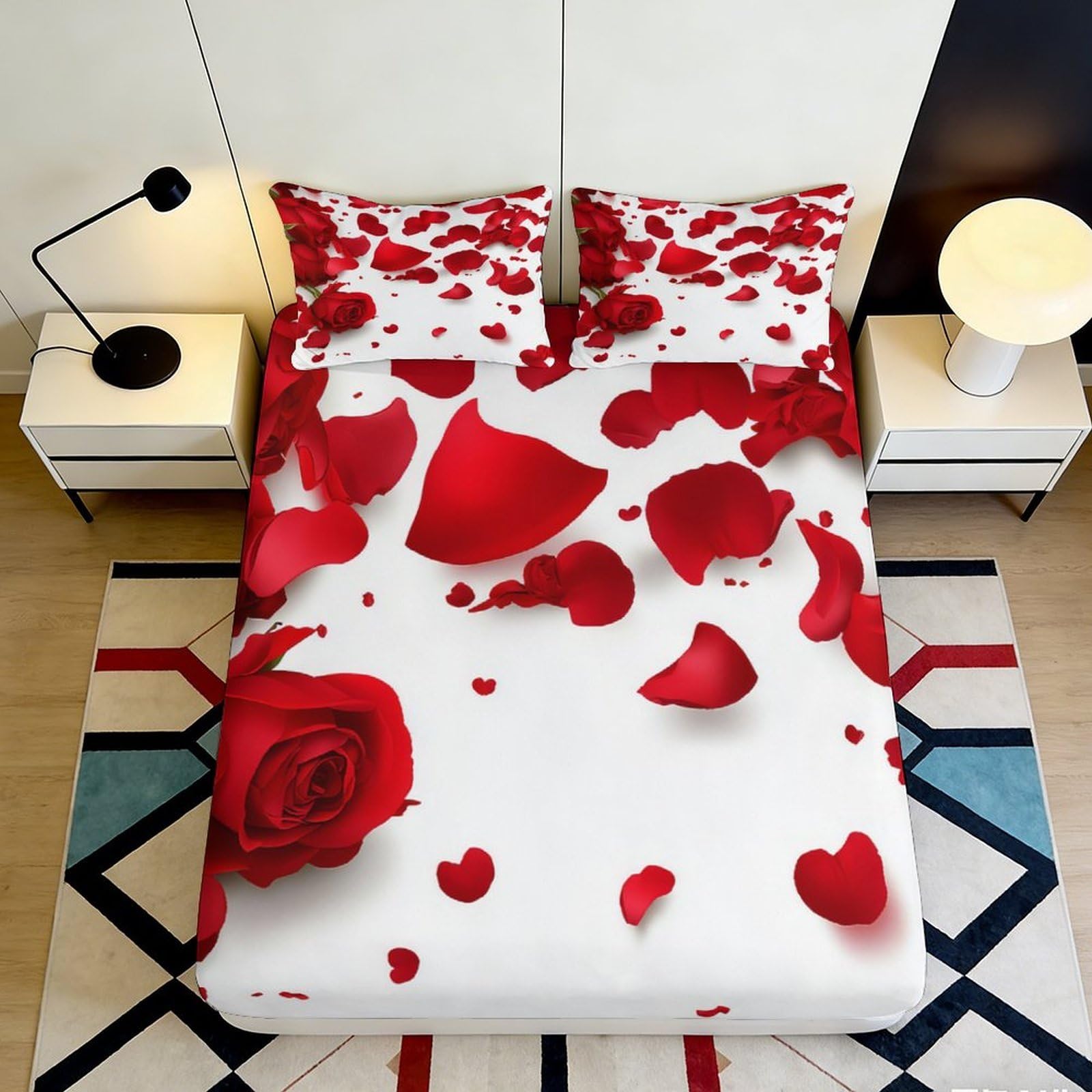3D Printed Rose Petals Fitted Sheet Microfiber Soft Romantic Bed Cover for Bedroom Guest Room Mattress Protection Decor 90x200x25cm