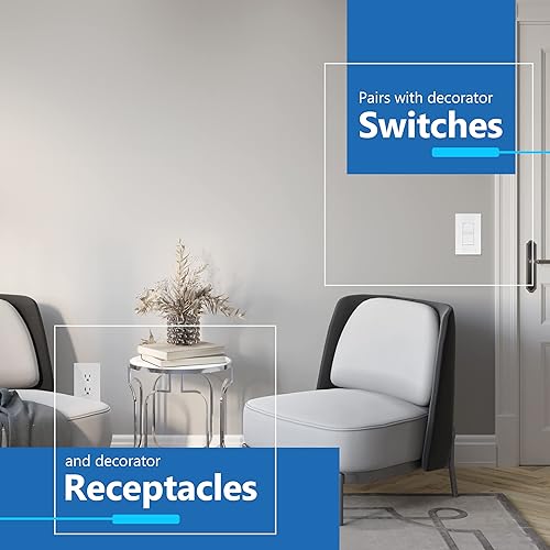 Miniatura 357 de LIDER - Cubierta decorativa de interruptor doble con acabado mate, placa de pared sin tornillos, tamaño mediano, 2 bandas, 4.88 x 4.92 pulgadas