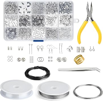 Lumivra Jewelry Making Kit with Jewelry Making kit Box15 Types,1357PCS,4 PCS Beading Wires,1PCS Brass Ring, Tweezerand and Pliers