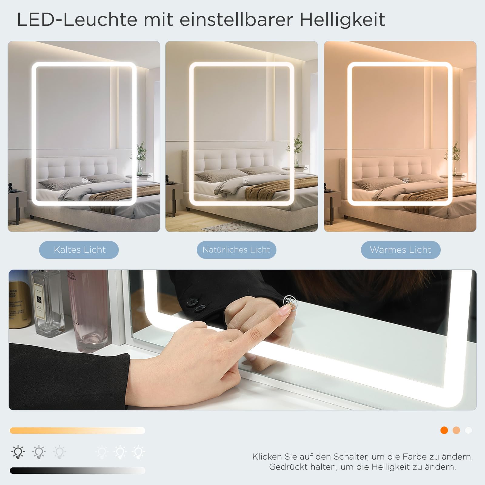 Tavolo Da Toeletta Con Specchio E Illuminazione, Tavolo Da Trucco Con 4 Cassetti, Ripiani Aperti Per Camera Da Letto, Set Da Toeletta Con Luci E Sgabelli, 3 Ripiani Nascosti 135 * 80 * 36