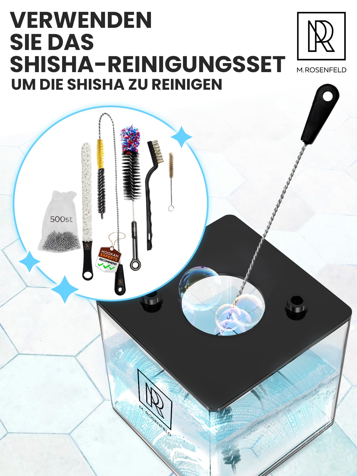 M. ROSENFELD Kompletny zestaw do shishy To Go z torbą i akcesoriami premium – zestaw główek z HMD, ustnikiem, aluminiową rurą zanurzeniową, dyfuzorem i akrylową miską, czarny