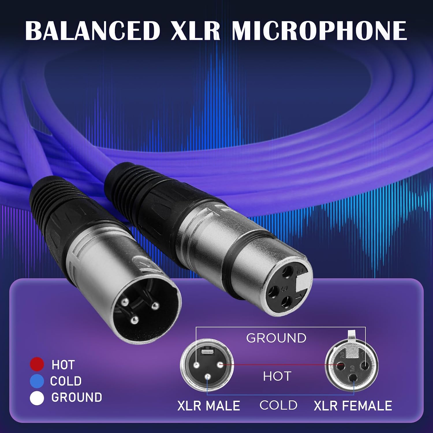 Copkim 6 Pack 15 ft Bright XLR Cables 3 Pins Balanced XLR Microphone Cable to Male to Female Mic Cable for Microphone, Mixer, Recording Studio, Podcast(Bright Color)