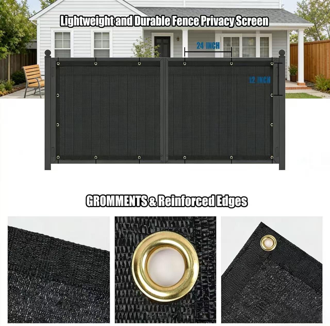 6x50FT Fence Privacy Screen, 160 GSM Outdoor Fencing Mesh Shade Net Cover 90% Blockage for Patio, Outdoor Backyard, Cable Zip Ties Included, Black
