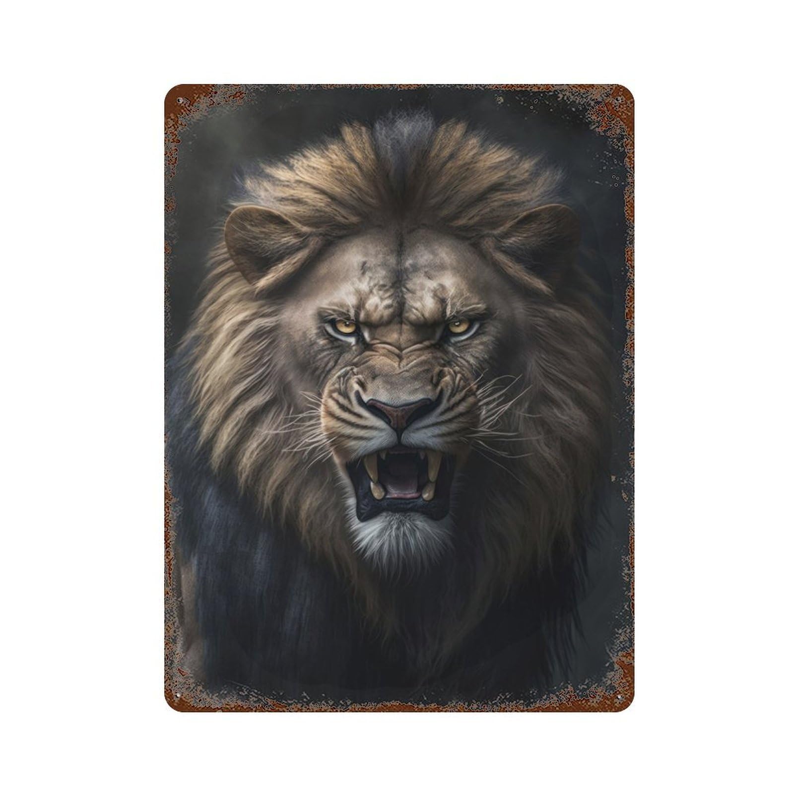 Angry Lion Rust Effect Tin Sign 15.7"x11.8", Ideal for Farmhouse, Kitchen And Entryway Decor