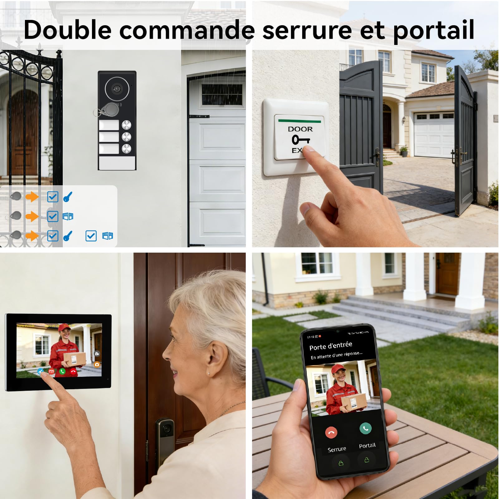 Interphone Vidéo Filaire avec 7 Pouces Moniteur Tactile,Platine de Rue avec Camera,Sonnette Vidéo Extérieur Vision Nocturne, Audio Bidirectionnel, 3-Family Kit