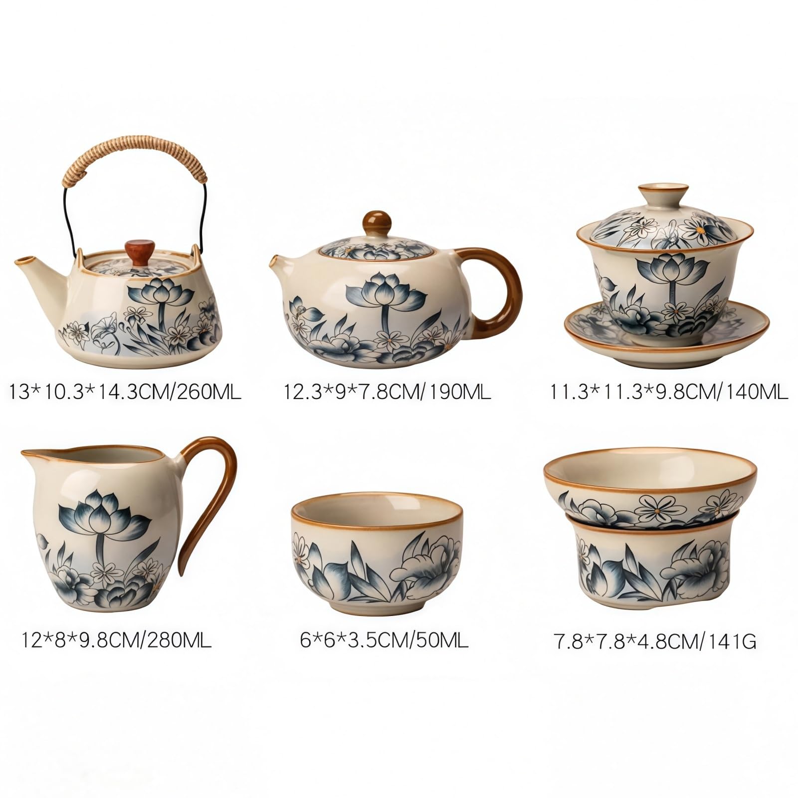 Gongfu zestaw do herbaty, ręcznie malowany porcelanowy zestaw do herbaty z czajnikiem, 6 filiżanek, tradycyjny zestaw ceremonii parzenia herbaty do domu, idealny dla miłośników herbaty i dawania