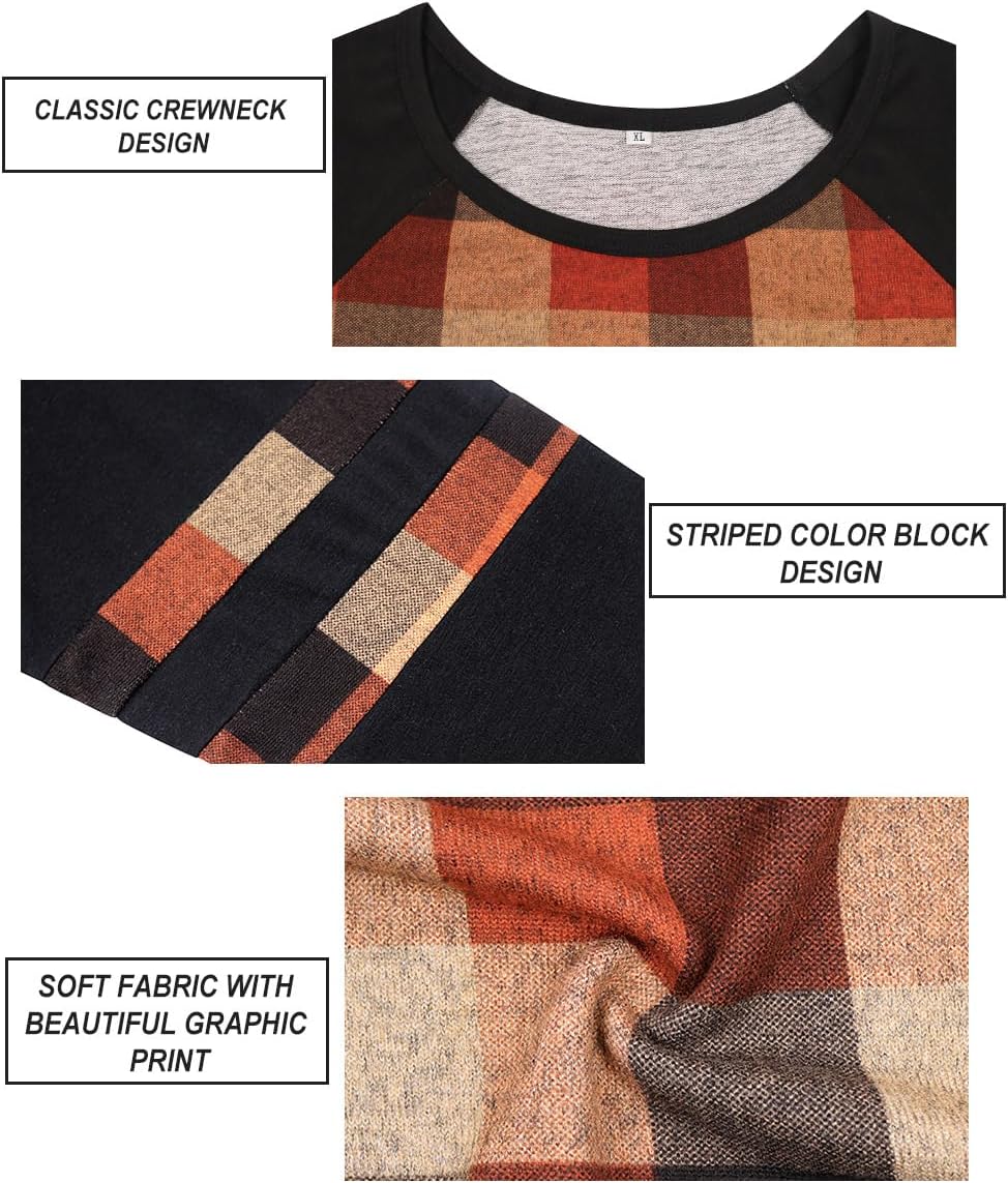 CARCOS Plus Size Tops for Women Long Sleeve Fall Tunic Color Block Camo/Plaid/Leopard/Fall Blouse Crewneck Tshirt XL-5XL - Image 4