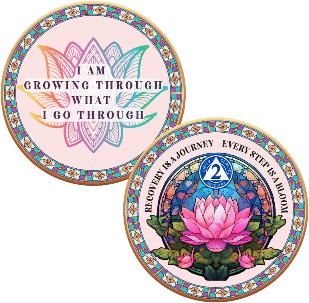 Custom Affirmation Sobriety Coin, Recovery Milestone Token, AA Sobriety Chip, One Day at a Time Reminder, Sober Anniversary Gift, Personalized Sobriety Coin Lotus Flower (Gold)