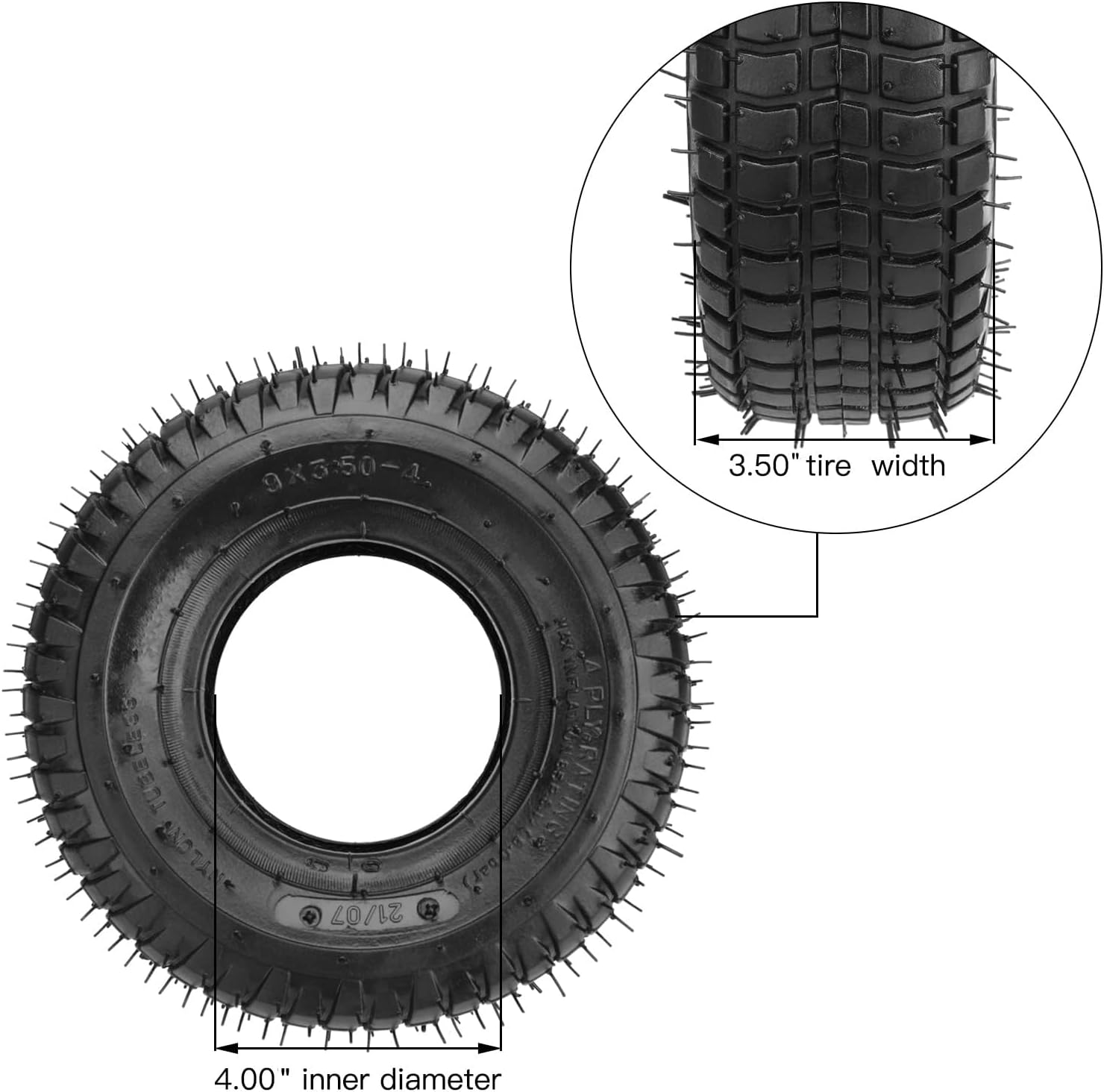 GREHUA 9x3.50-4 9x3-1/2 Tire Inner Tube Compatible with 49cc 2-stroke Go Kart ATV Quad Electric Scooter Gas Skateboard Mini Choppers Garden Lawnmower Hand Trucks Heavy Duty Parts with Bent Valve Stem