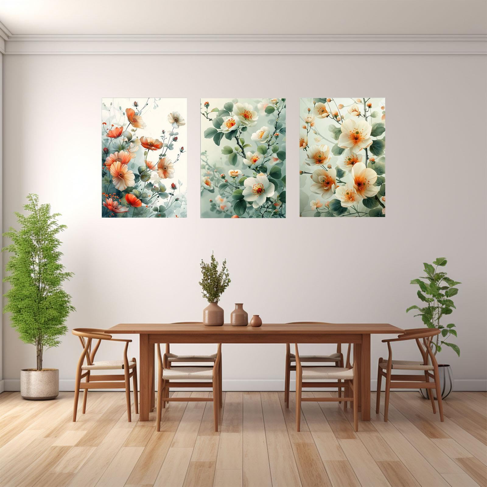 JOSUE 3 Teilig Boho Leinwand Bilder Blätter Blumen Wohnzimmer Dekoration Wandkunst 20x30cmx3 Gerahmt