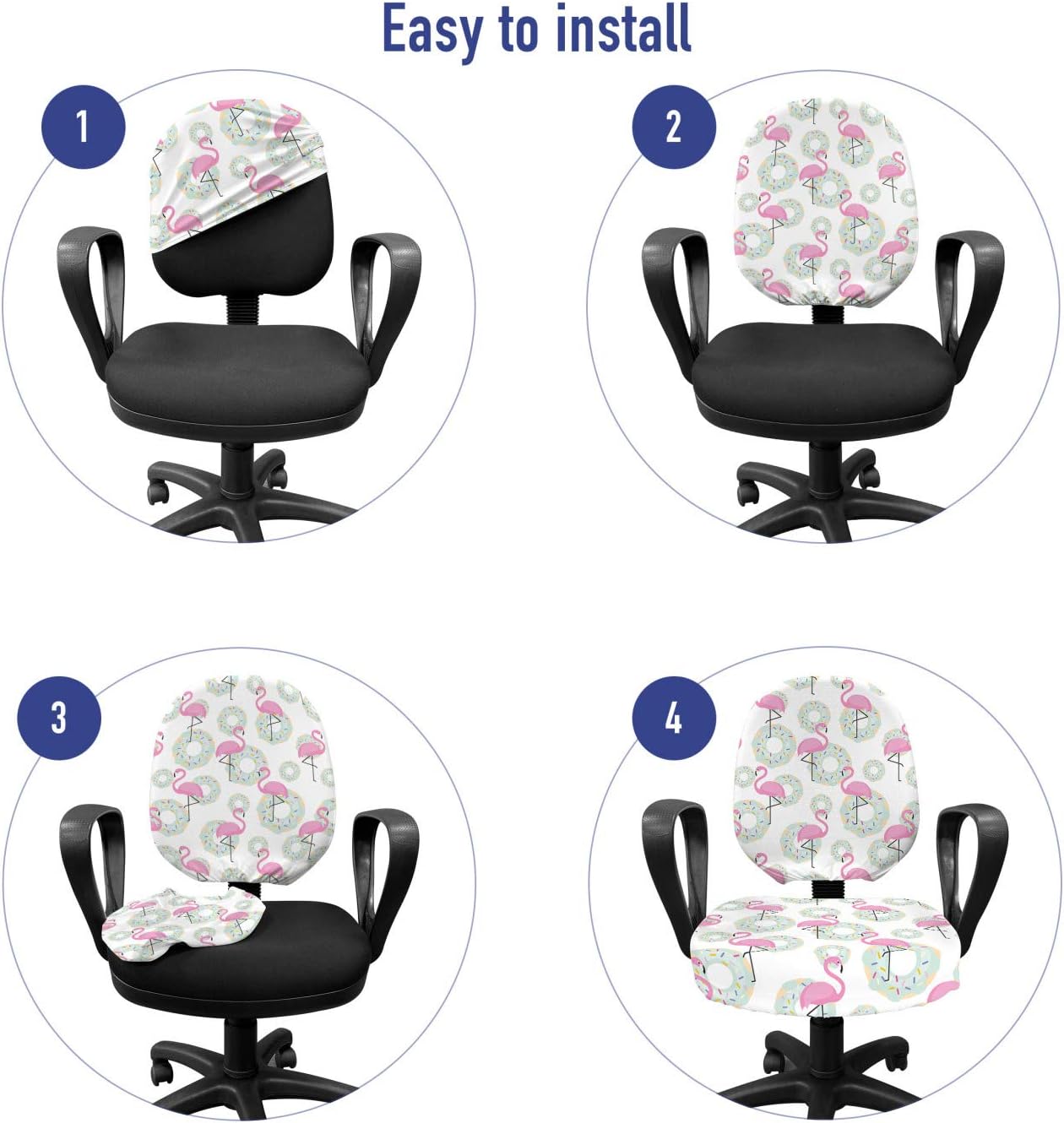 Ambesonne Flamingo Office Chair Slipcover, Pink Flamingos and Donuts Tropical Hawaiian Animals Delicious Desserts, Protective Stretch Decorative Fabric Cover, Standard Size, Green Mint