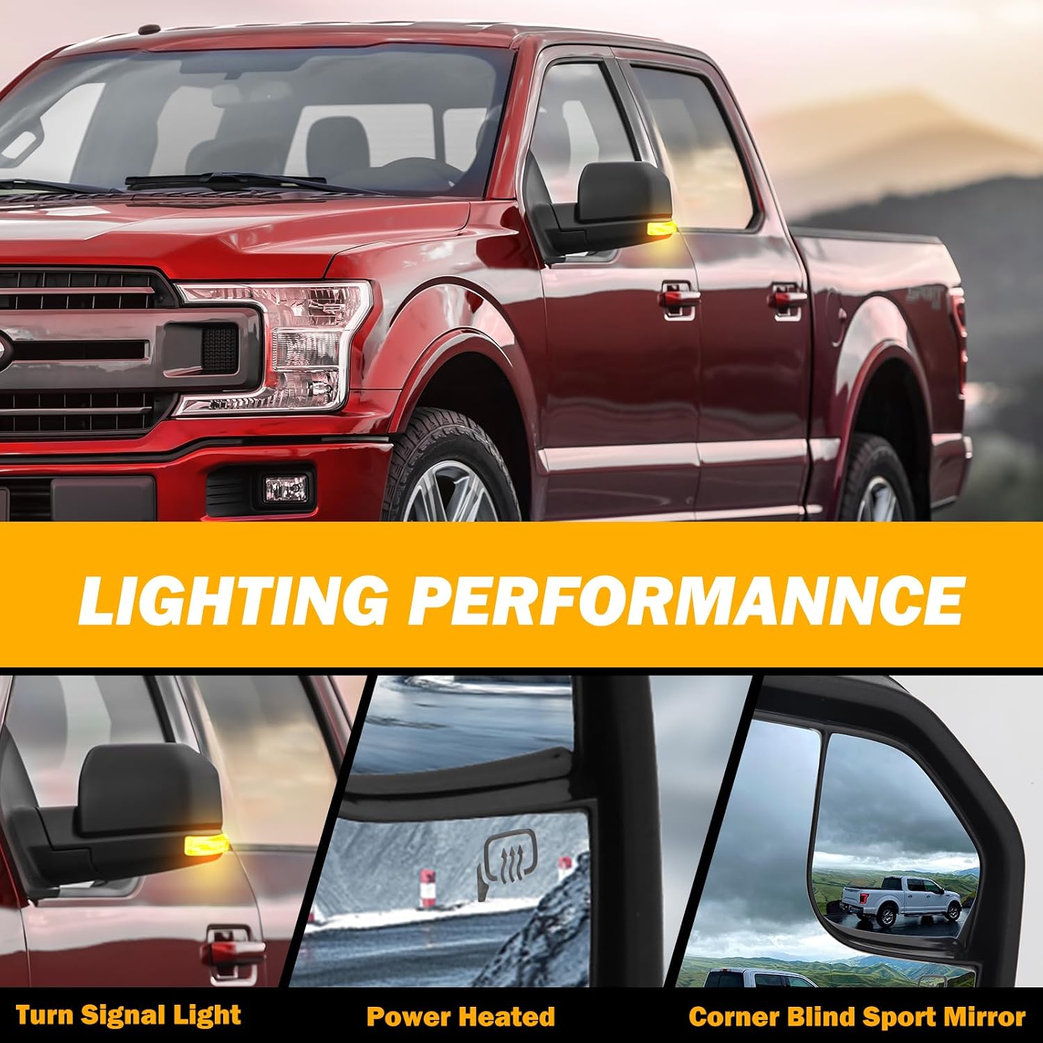 Passenger Side Mirrors Compatible with 2015 2016 2017 2018 2019 2020 Ford F150 Mirror Assembly With Turn Signal Light,Outside Temp Sensor,Power Heated Rear View Mirror,8 wires（Black）