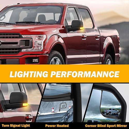 Miniatura 3 de Espejos laterales del pasajero compatibles con Ford F150 2015 2016 2017 2018 2019 2020 Conjunto de espejo con luz direccional, sensor de temperatura